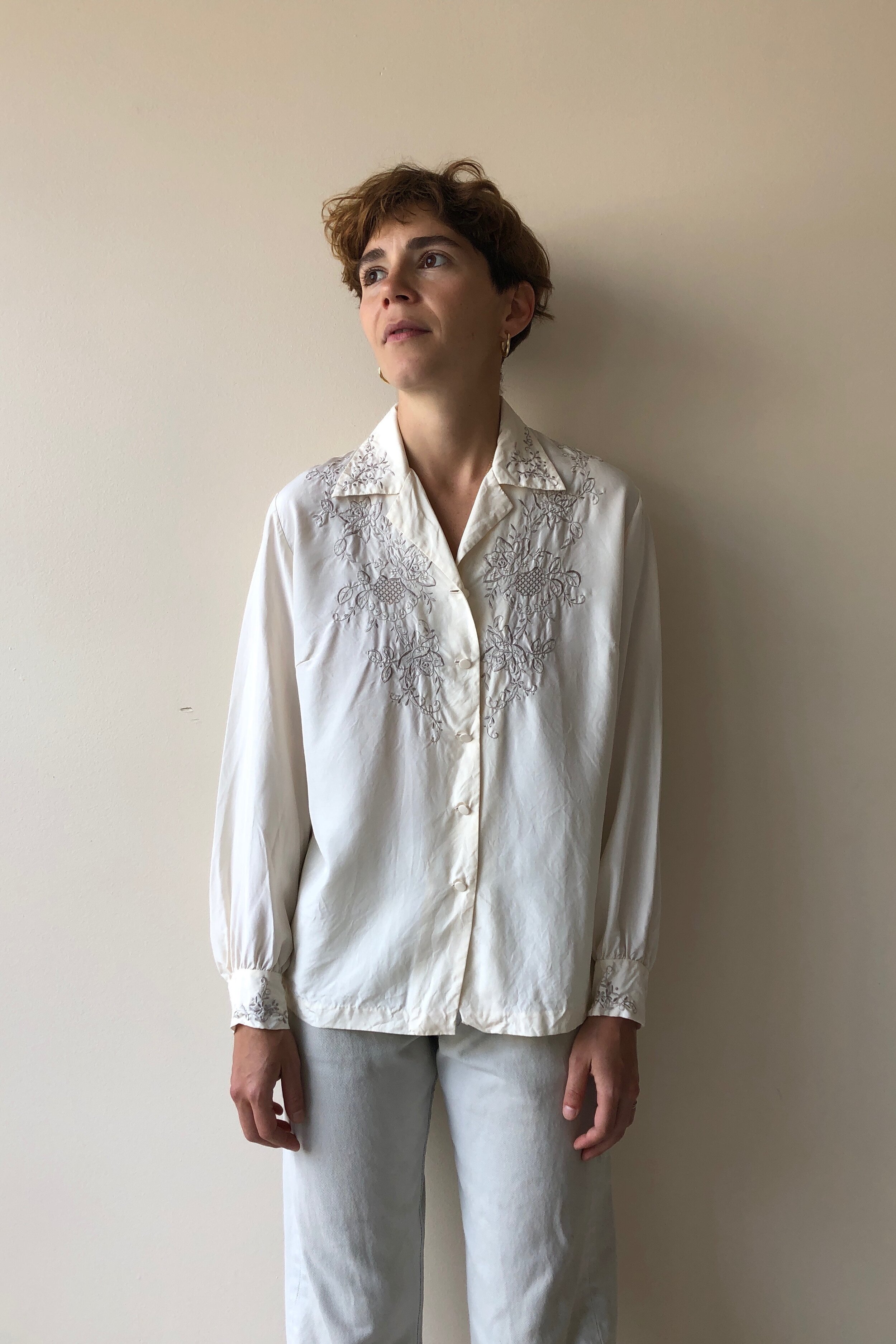 70s HAND EMBROIDERED SILK TOP - Sunset, San Francisco