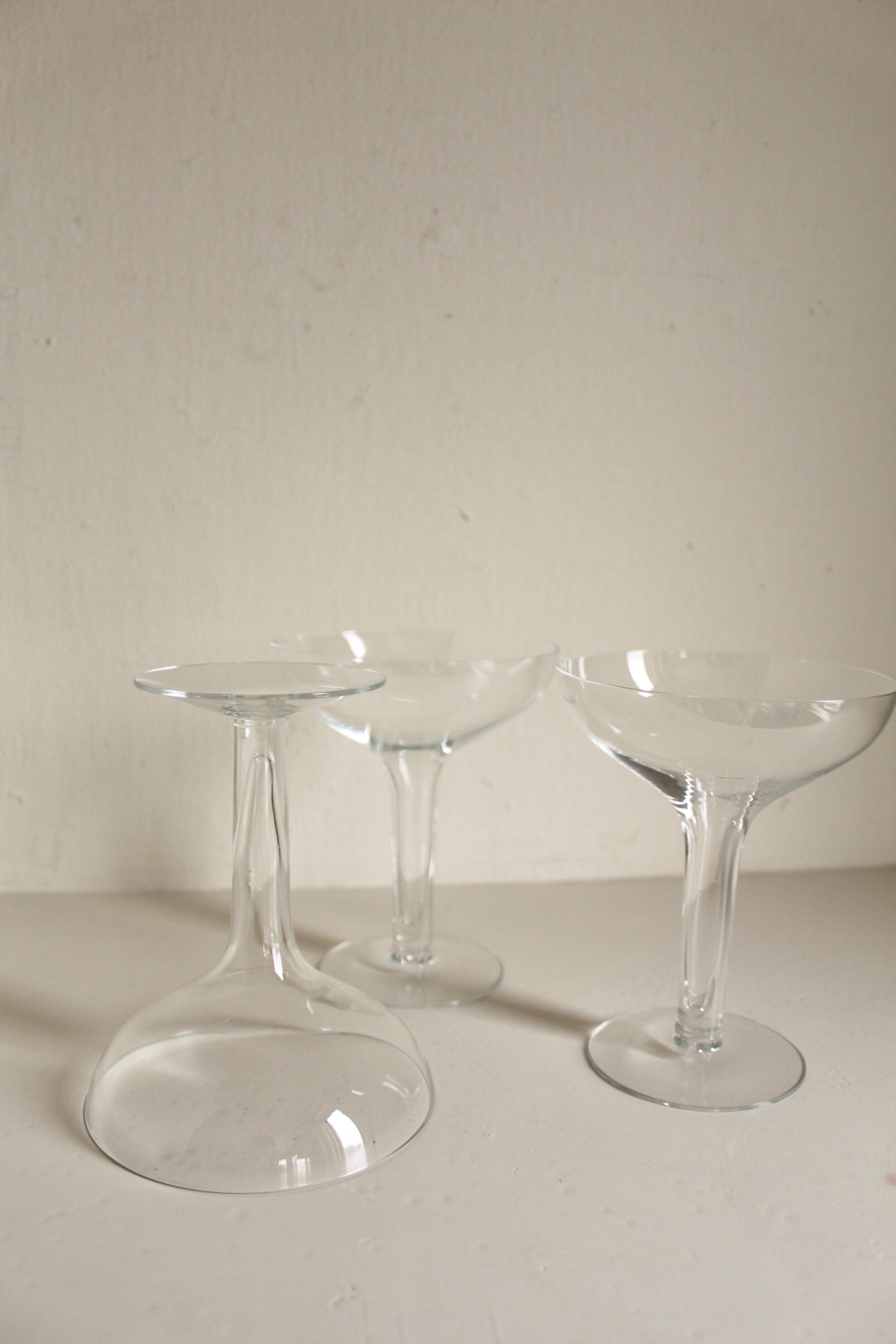 hand blown hollow stemmers , set of 3 