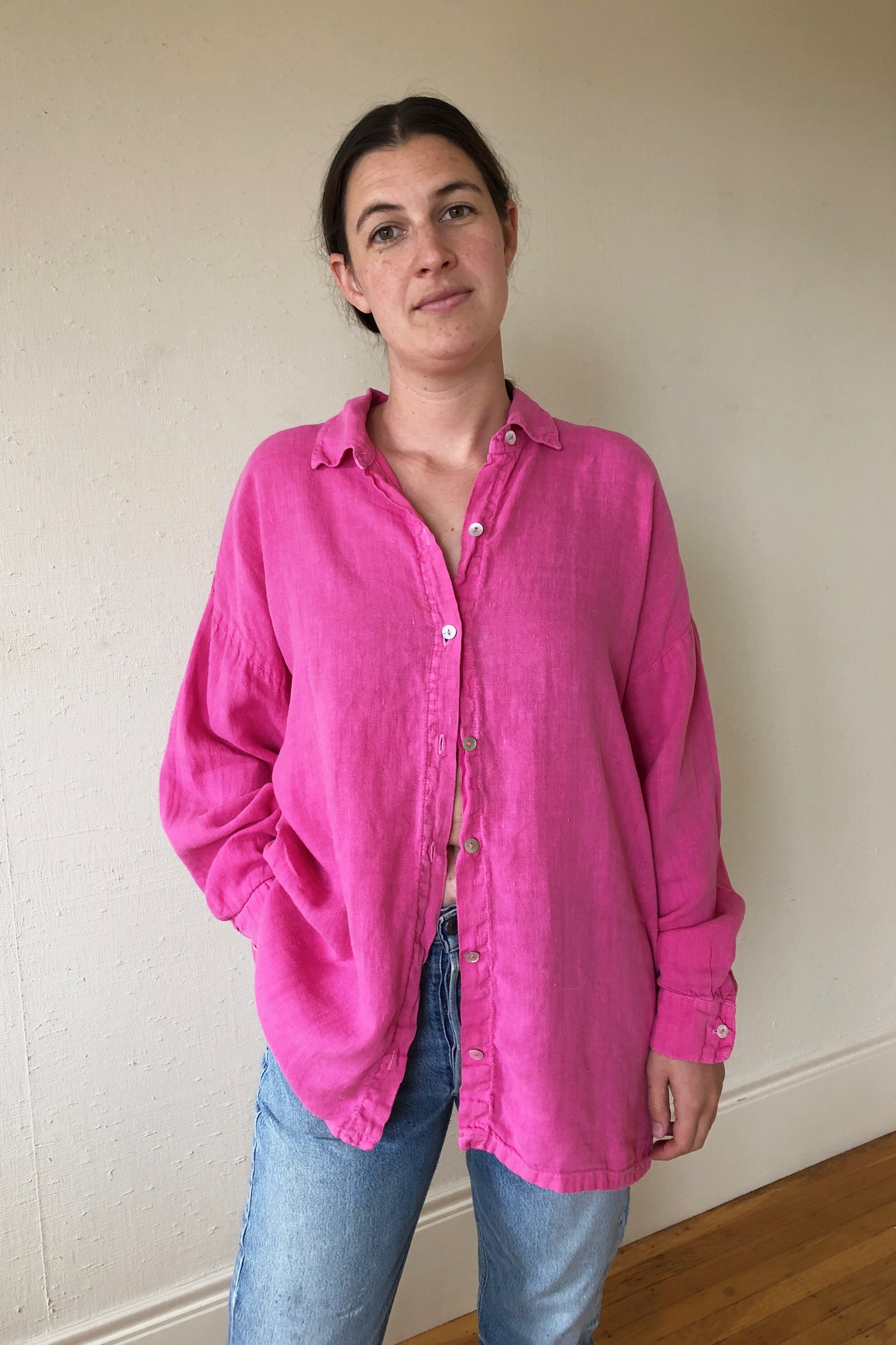 90s LINEN BOUGAINVILLEA SHIRT - Los Altos Hills, Ca