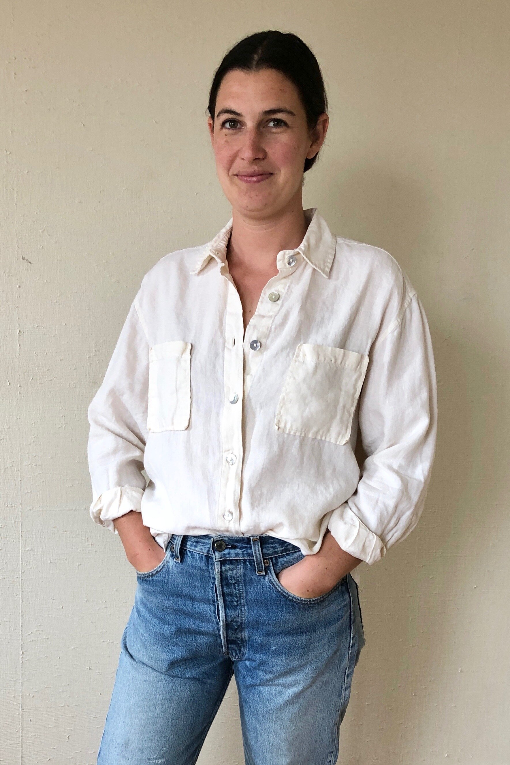 90s BONE LINEN SHIRT - Los Altos Hills, Ca