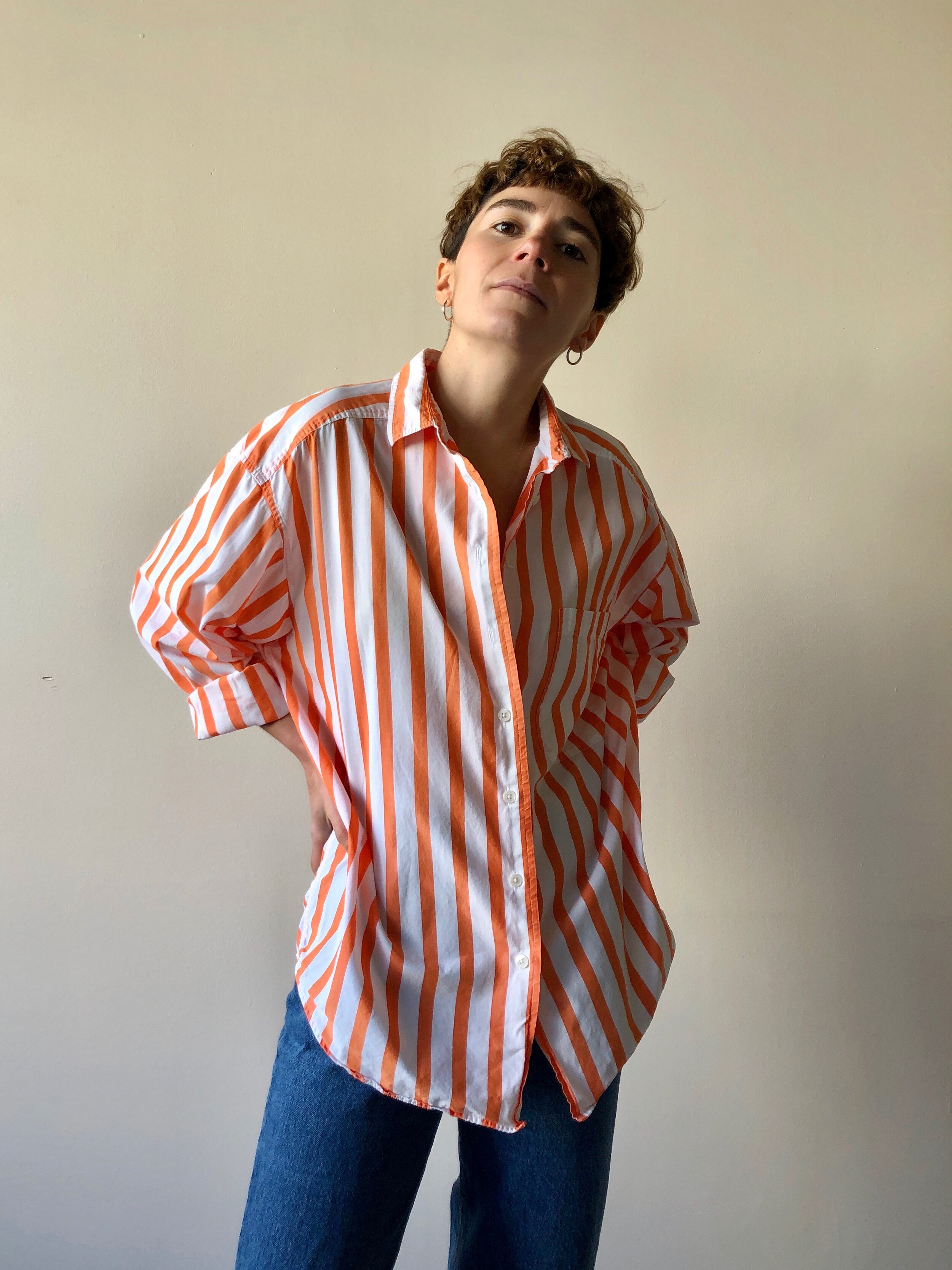 80s/90s TANGERINE STRIPE SHIRT - Mt. Davidson, San Francisco