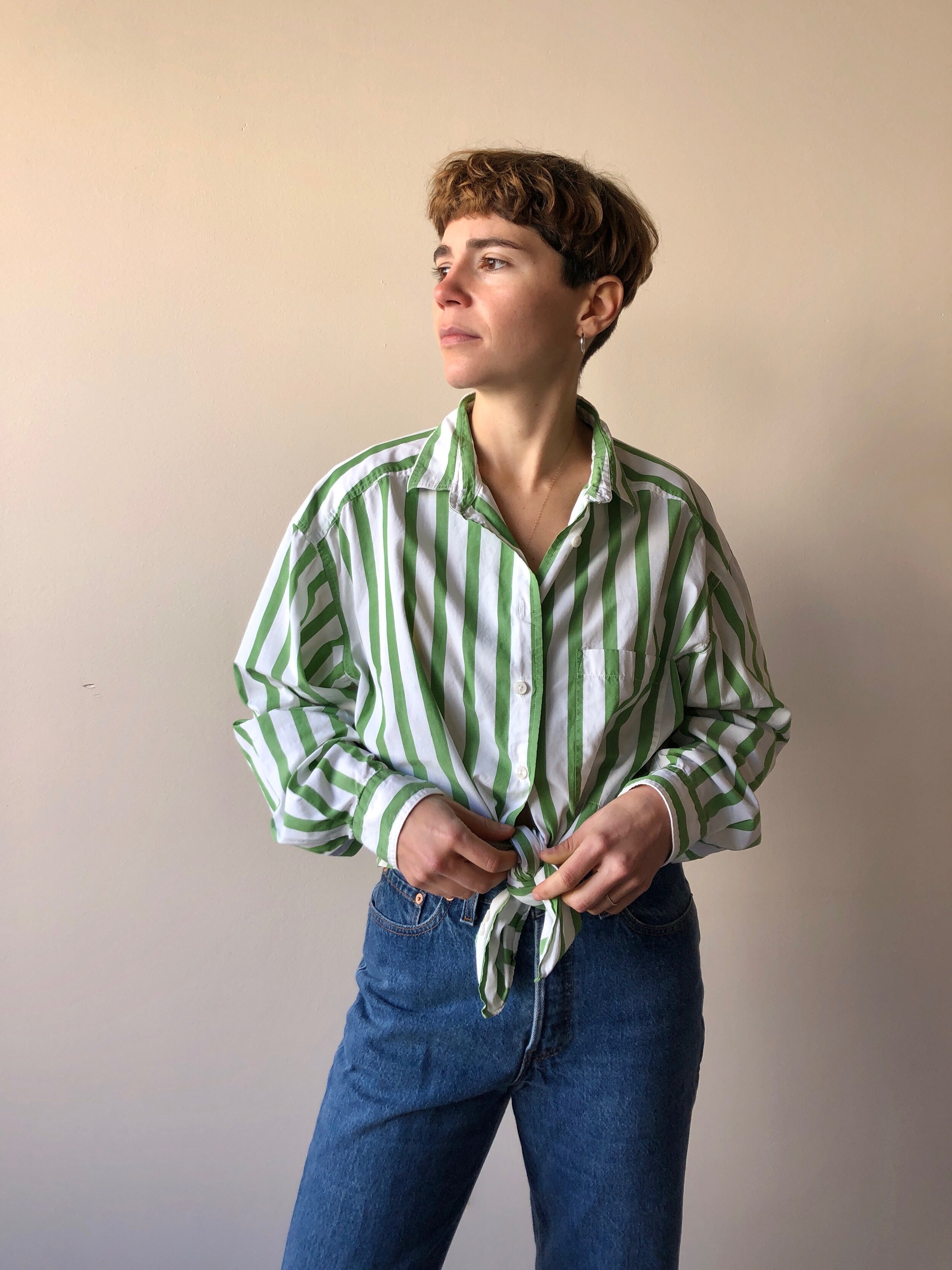 80s/90s LIME STRIPE TOP - Mt. Davidson, San Francisco