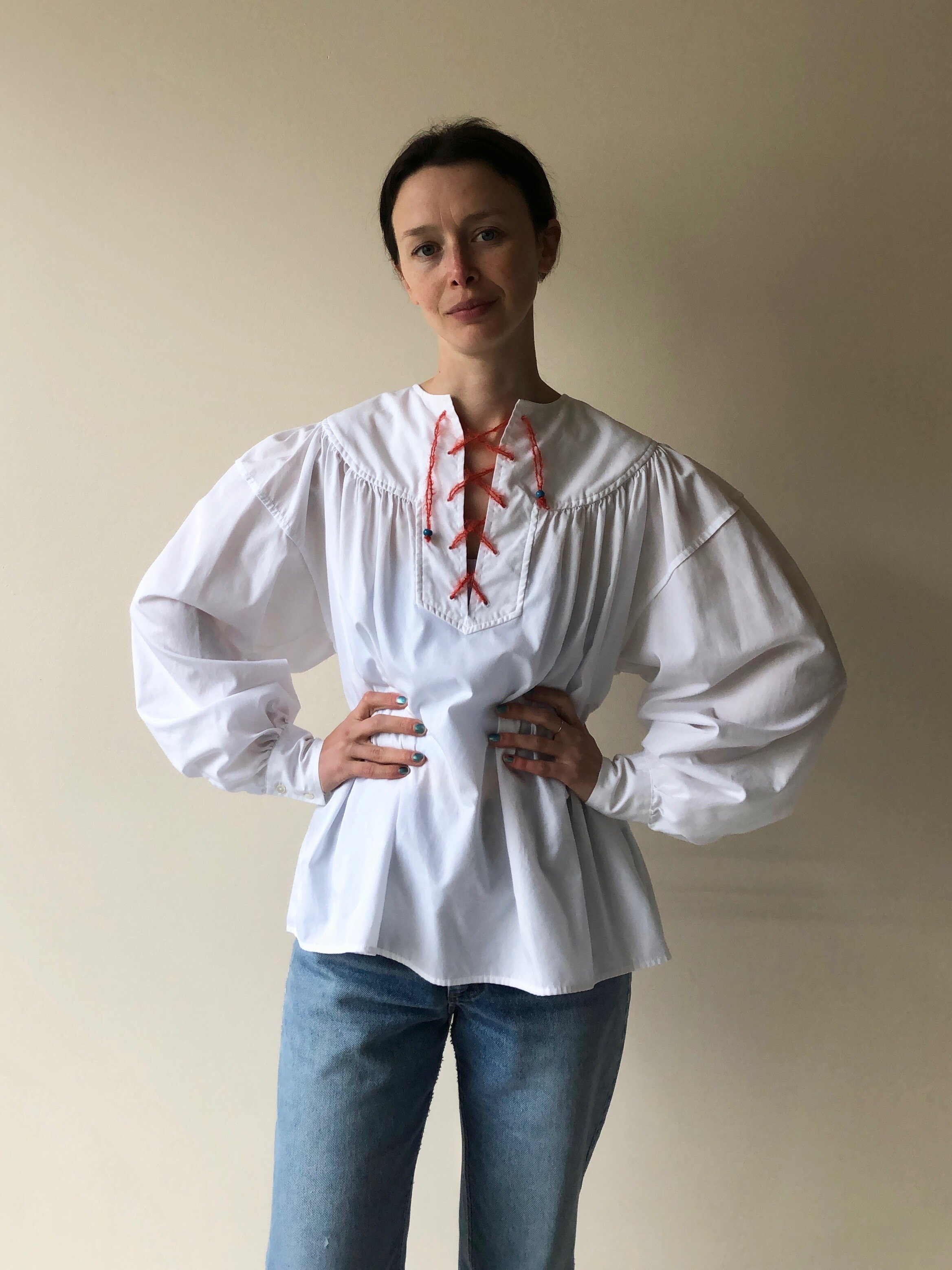80s LACE UP PEASANT BLOUSE - Mt. Davidson, San Francisco