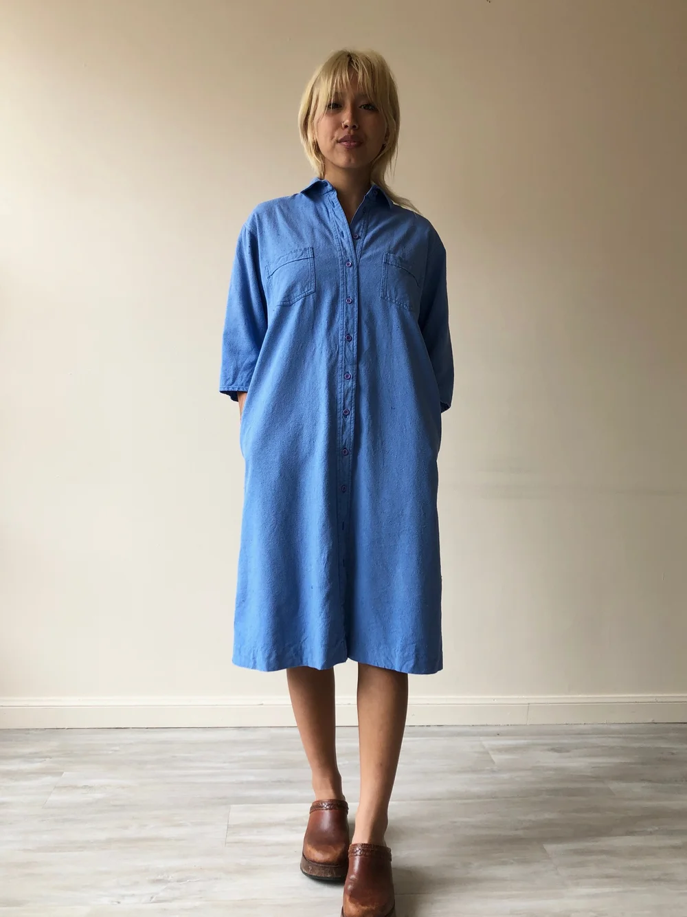 80s CORNFLOWER BLUE RAW SILK SHIRT DRESS - Kensington, Ca  body philosophy  club