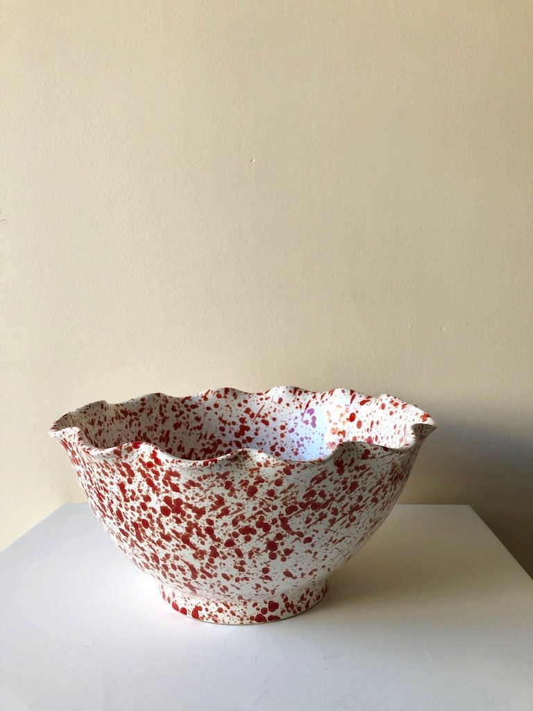 pick up only! VINTAGE RED SPLATTER SERVING BOWL
