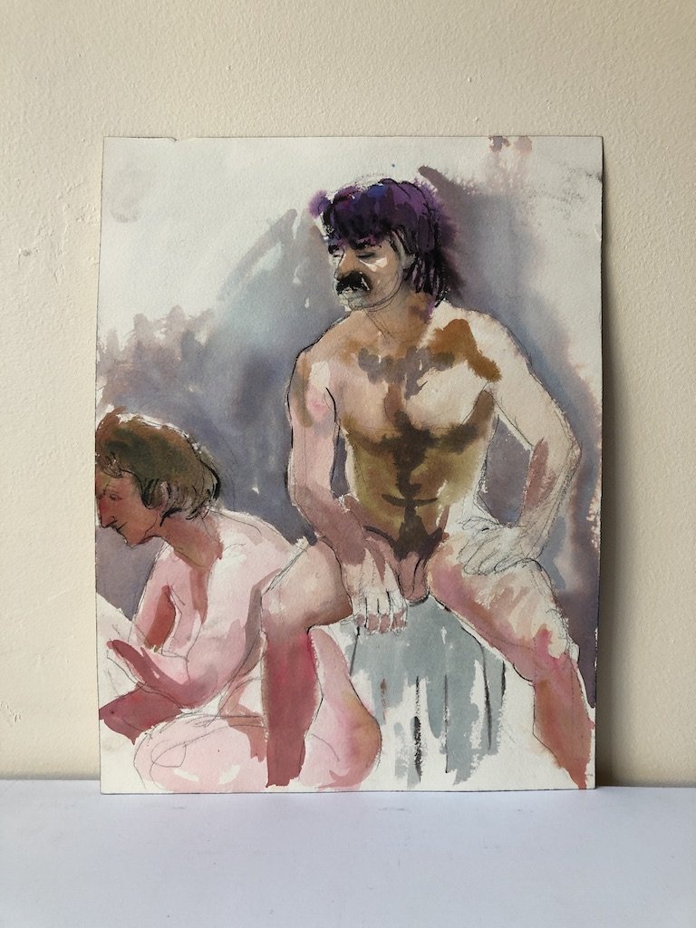 80s PURPLE MULLET FIGURE WATERCOLOR