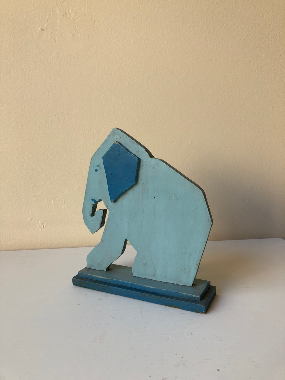 VINTAGE BLUE WOODEN ELEPHANT