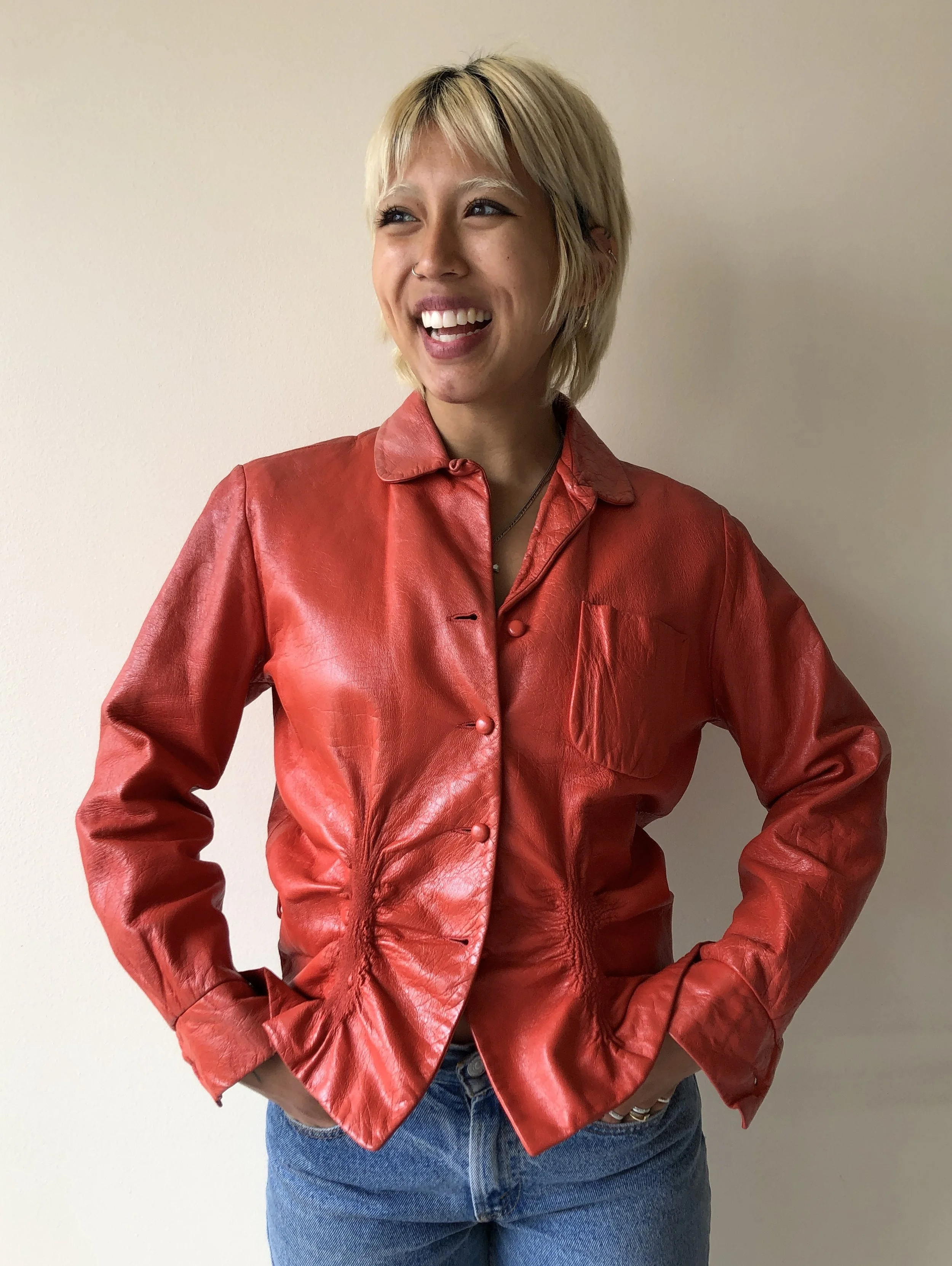 1960s CORAL LEATHER JACKET - Hayward, Ca