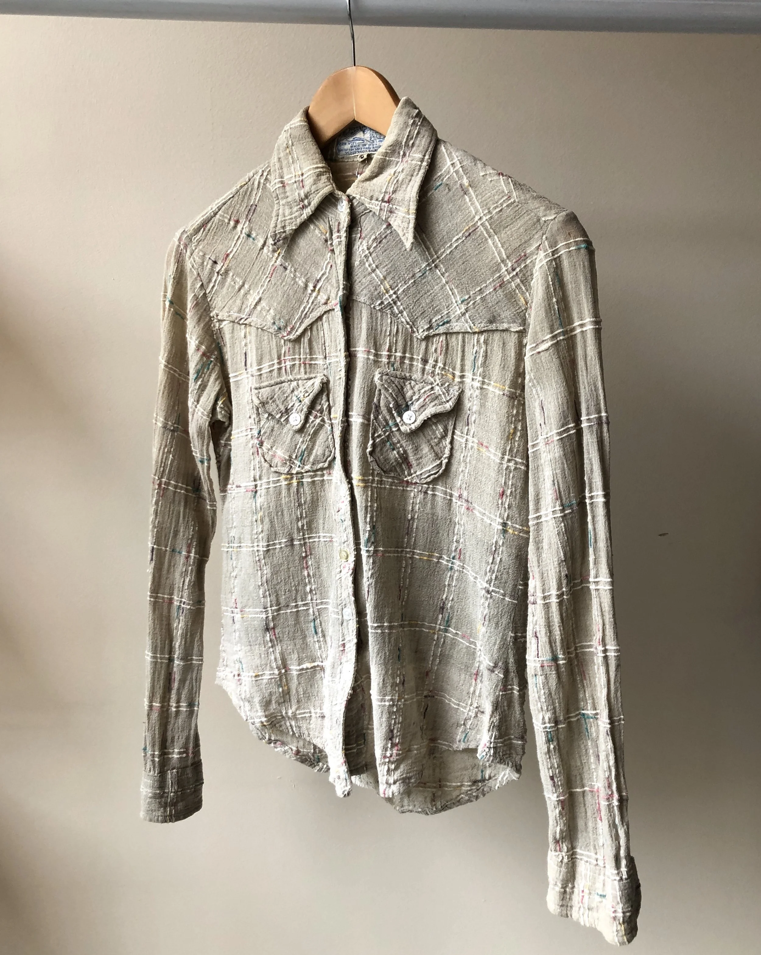 1960s cotton gauze windowpane shirt