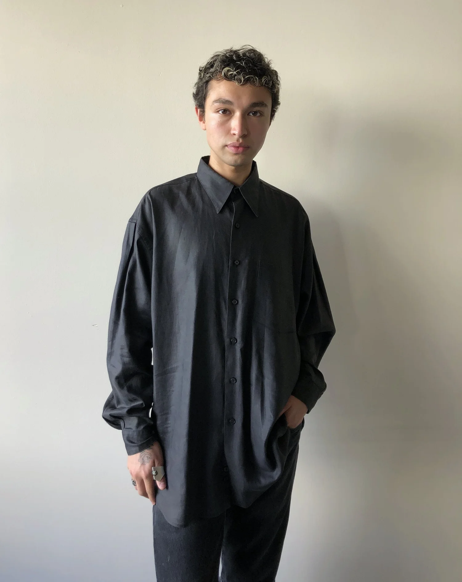 1990s Perry Ellis Charcoal Linen Shirt — body philosophy club