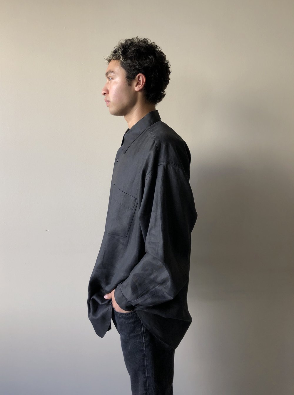 1990s Perry Ellis Charcoal Linen Shirt — body philosophy club