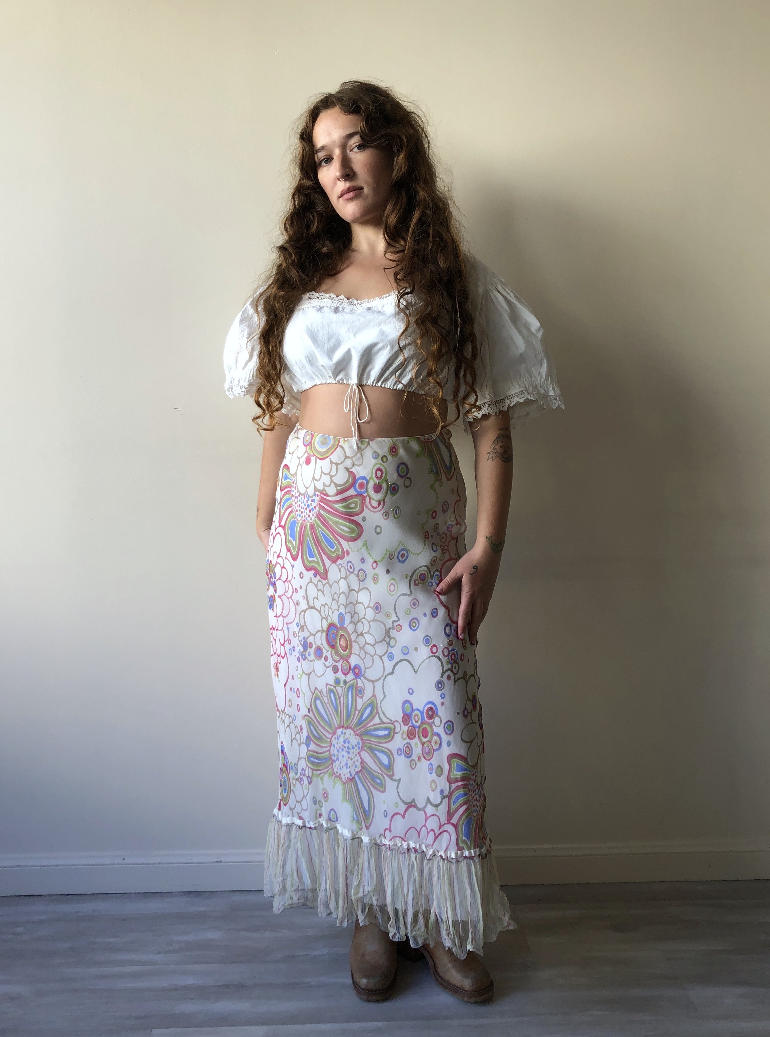 1990s Rozae Nichols Silk Floral Skirt