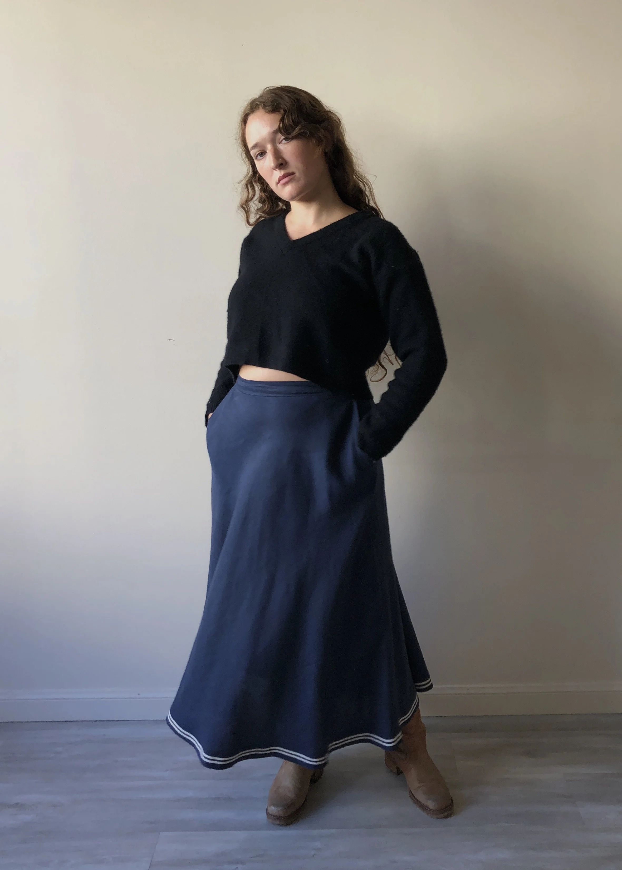 Early 80s Ralph Lauren Navy Linen Skirt