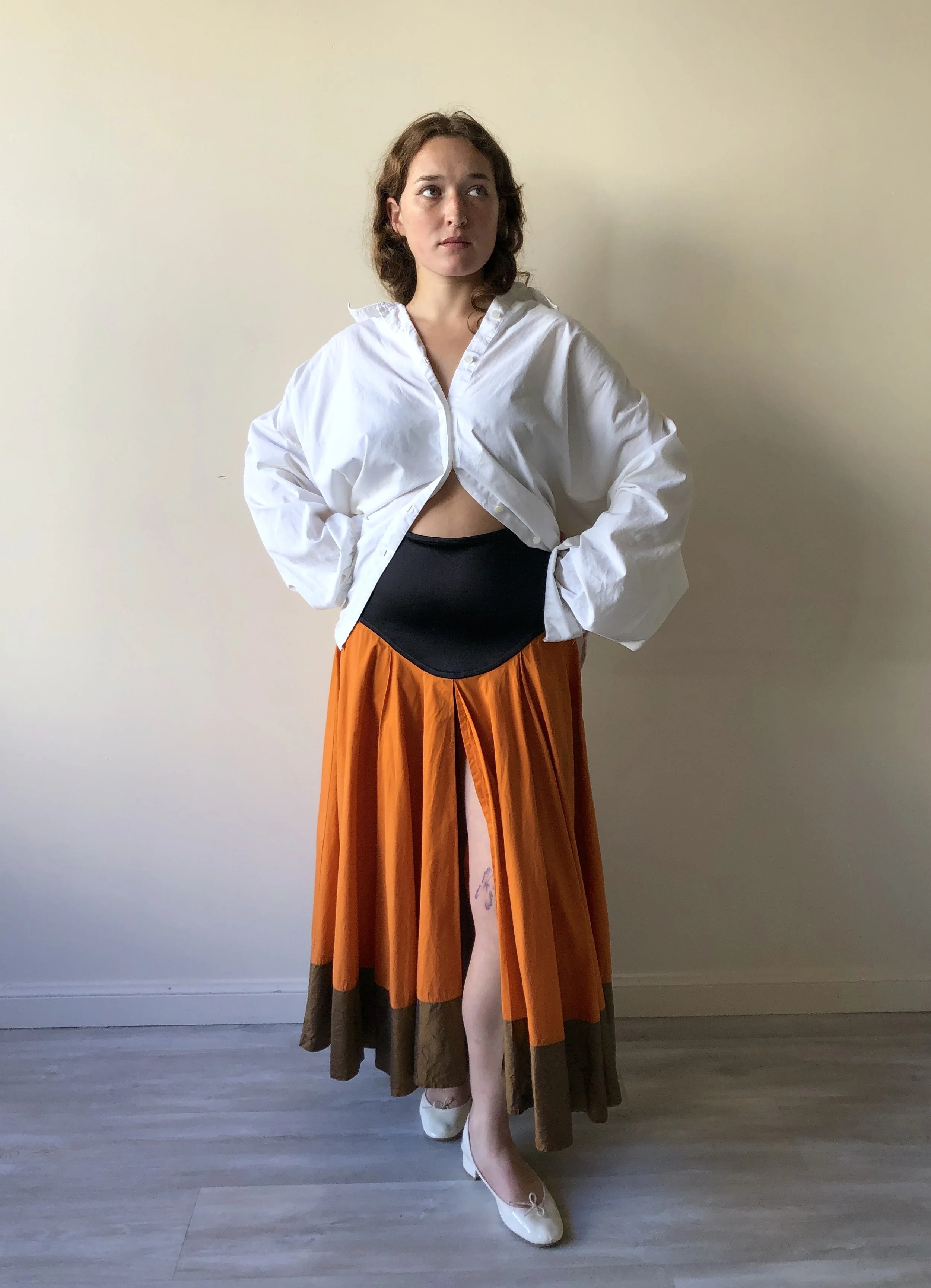 1980s Gianfranco Ferre Orange Banded Skirt