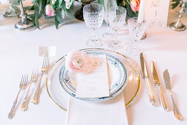 Designing table decor is one of my favorite parts of wedding planning. This design was especially fun to create as we brought together a mix of antique and modern elements including ornate French plates, luxurious crystal glassware, silver dinnerware