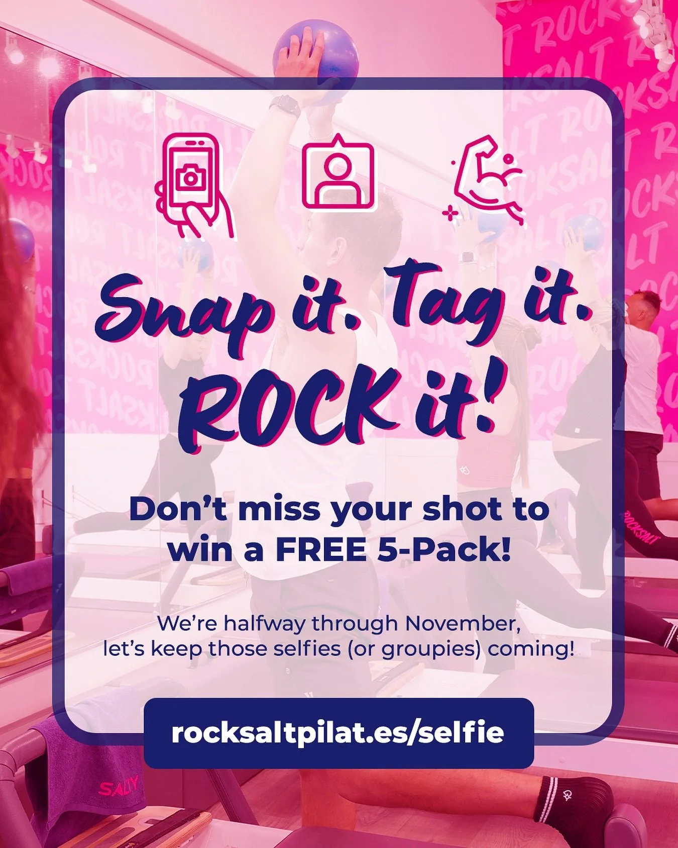 📸 Halfway through November &mdash; have you snapped your selfie yet? 
Every selfie (or groupie!) you post and tag gets you closer to a FREE 5-Pack. 
Tag @rocksaltpilates and your home studio to enter.

Studios to tag: 
@rocksalt_menlopark | @ro