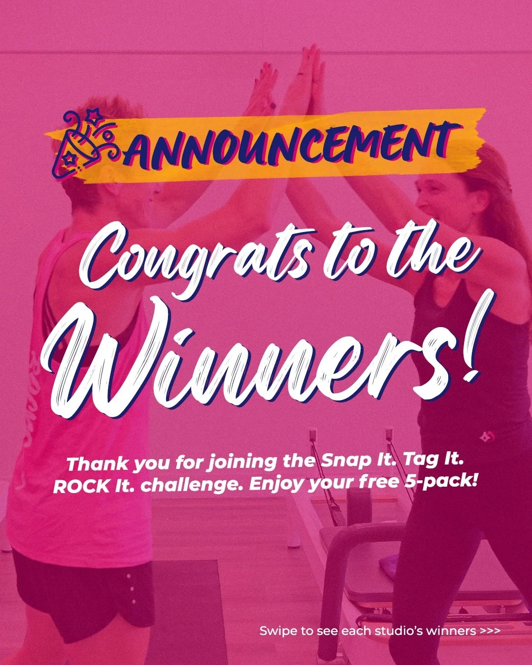 A huge thank you to everyone who joined our Snap It. Tag It. ROCK It. November Selfie promo &mdash; we loved seeing your moments! 🤍

Here are the winners of each studios!

Menlo Park &mdash; @camialvarezospina
Palo Alto &mdash; @cathyygreenberg &amp