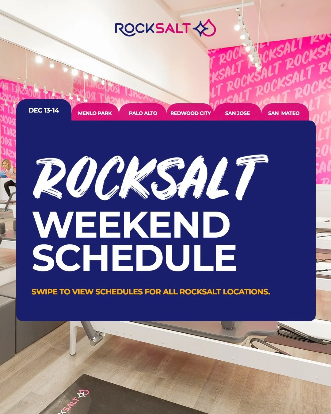 📅 Weekend plans? We&rsquo;ve got you!
Swipe to see each RockSalt studio&rsquo;s schedule and pick your class.

Stretch. Strength. Sweat. 💪
Book now at rocksaltpilat.es/li2D

#GetSalty #RockSaltPilates #RockInRockOutRockOn #StretchStrengthSweat #Ref