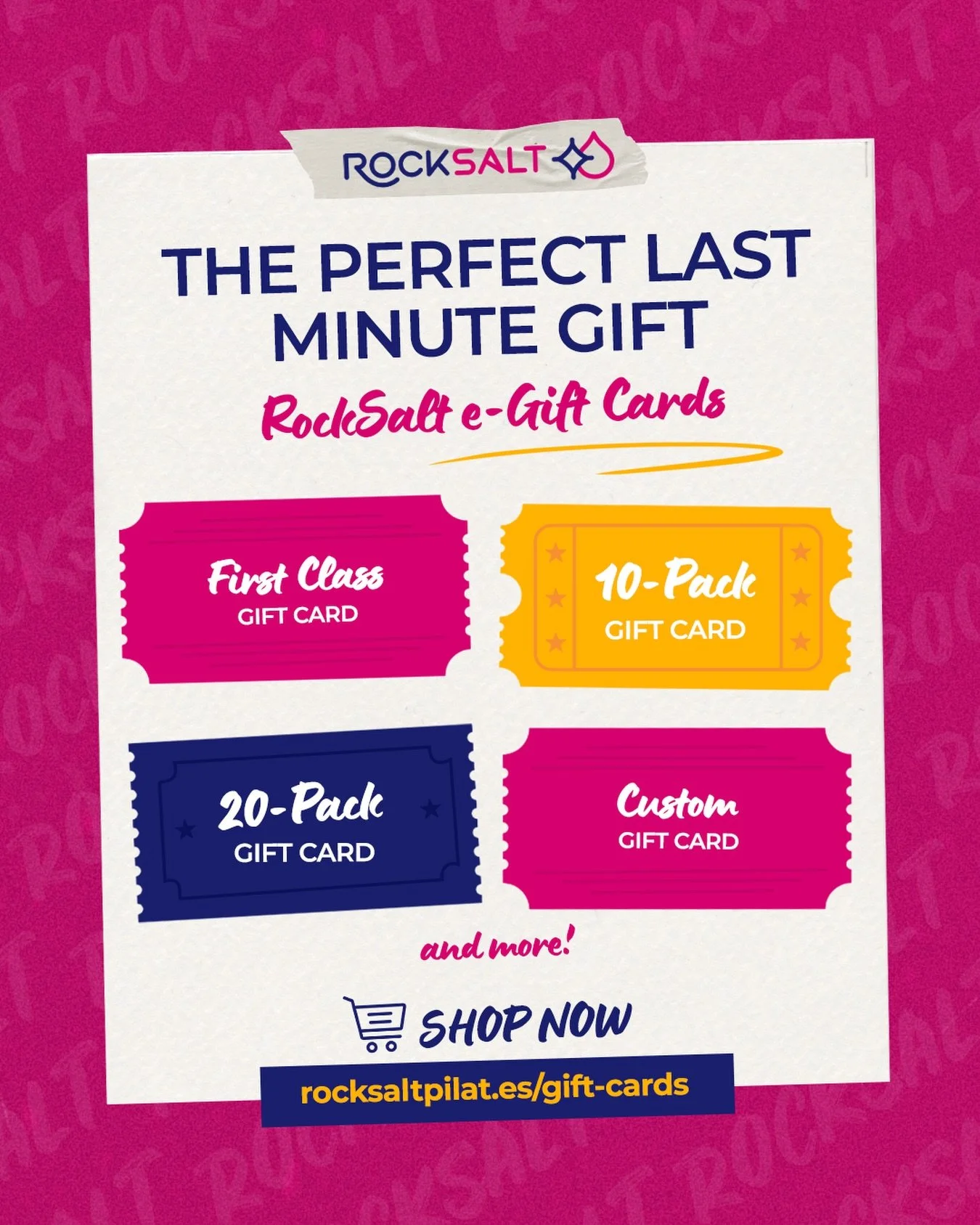 RockSalt Gift Cards Are Available!

Give the gift of stretch, strength, and sweat with a RockSalt Gift Card.

Delivered instantly and easy to use, RockSalt gift cards are perfect for anyone! :partying_face:

✔ Digital delivery
✔ Flexible amounts
✔ Re