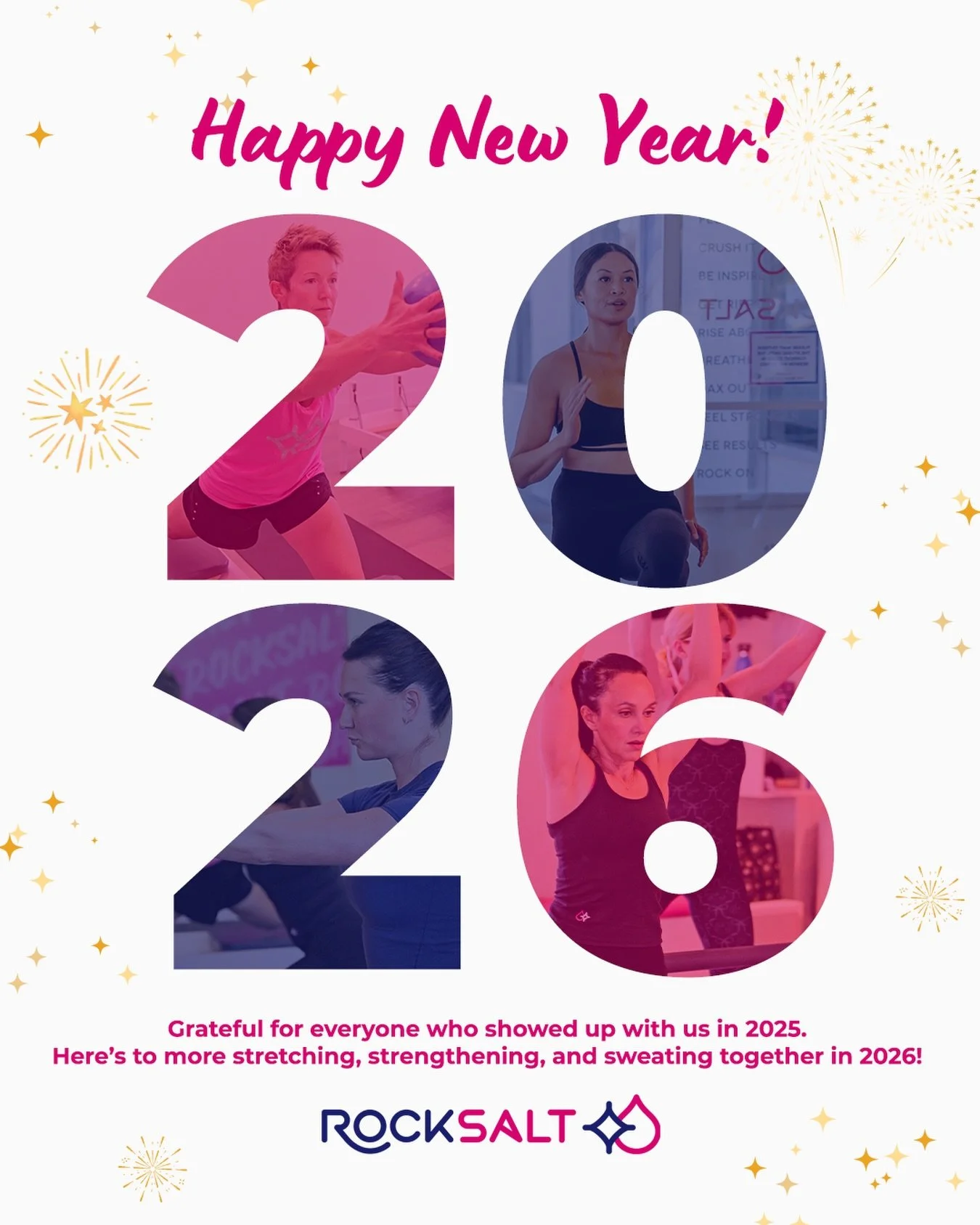 ✨ 𝐇𝐚𝐩𝐩𝐲 𝐍𝐞𝐰 𝐘𝐞𝐚𝐫! ✨ 
Grateful for everyone who showed up with us in 2025. 
Here&rsquo;s to more stretch, strength, and sweat&mdash;together in 2026!

Let&rsquo;s ROCK! 👉 https://rocksaltpilat.es/m_CF

#GetSalty #RockSaltPilates #RockInRo