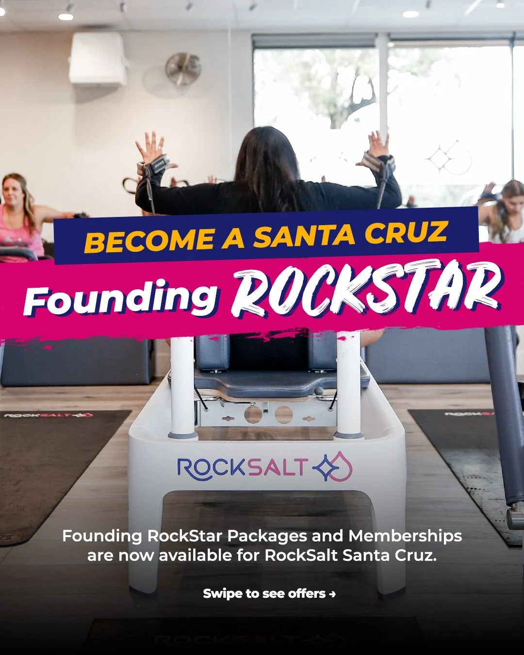 Become a RockSalt Santa Cruz Founding RockStar! 🩷💙 

Secure your spot before the official opening and enjoy exclusive packages and memberships built for stretch, strength, and sweat.

✨ Packages: 10 or 20 classes &mdash; flexible and on your terms 