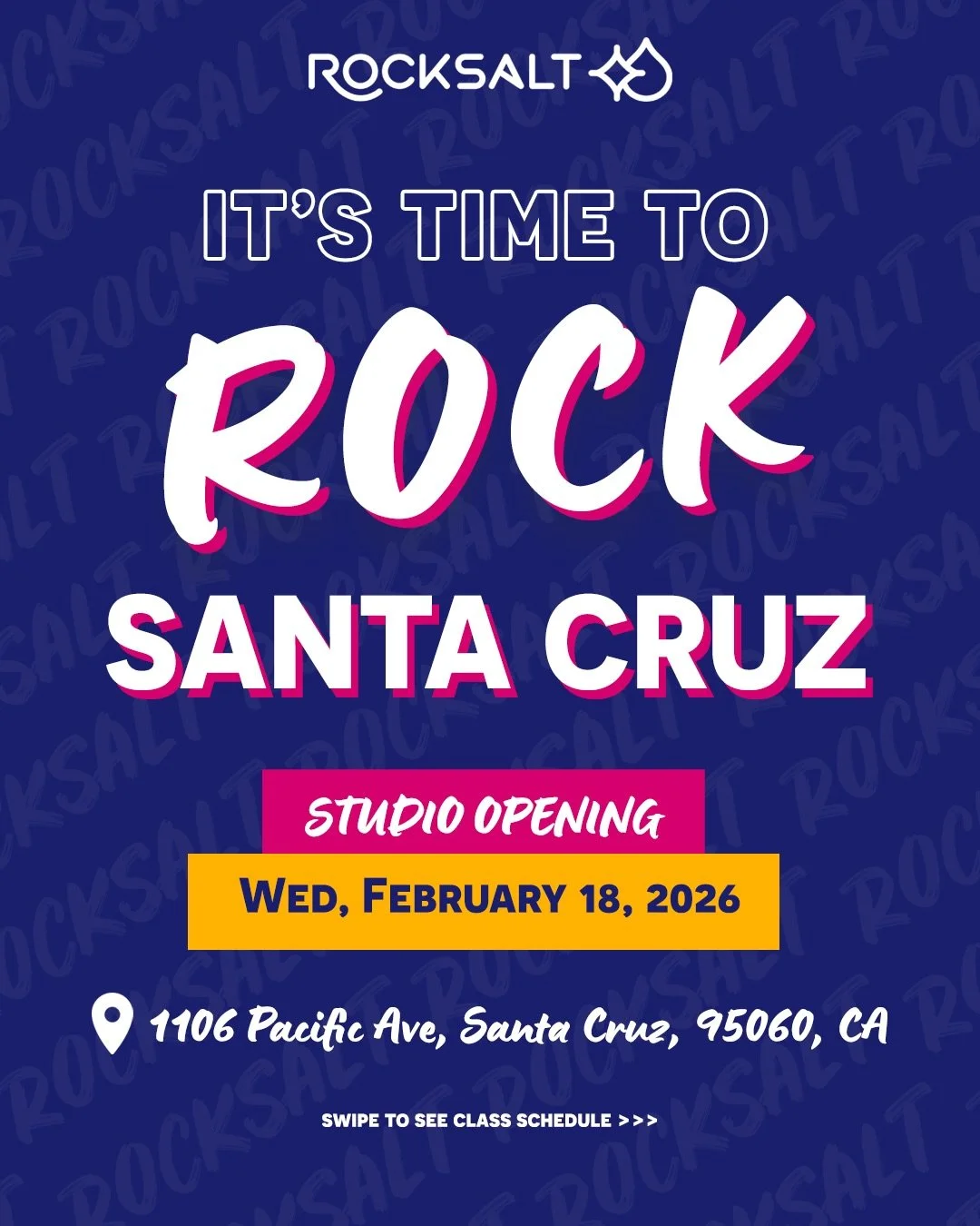 Santa Cruz, we&rsquo;re opening our doors! 💙🩷

Join us tomorrow, Wednesday, Feb 18, for the RockSalt Santa Cruz studio opening. Get ready for stretch, strength, and sweat in our newest location.

Book your class now 👉 rocksaltpilat.es/qnBJ or see 