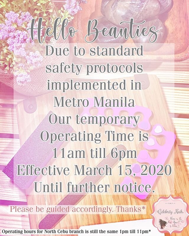 Dear Valued Clients,
Due to standard safety protocols, please observe our temporary operating hours. Starting March 15, 2020 until further notice.

Our North Cebu Branch will have regular operating hours. 
Thanks and stay safe always. ❤️