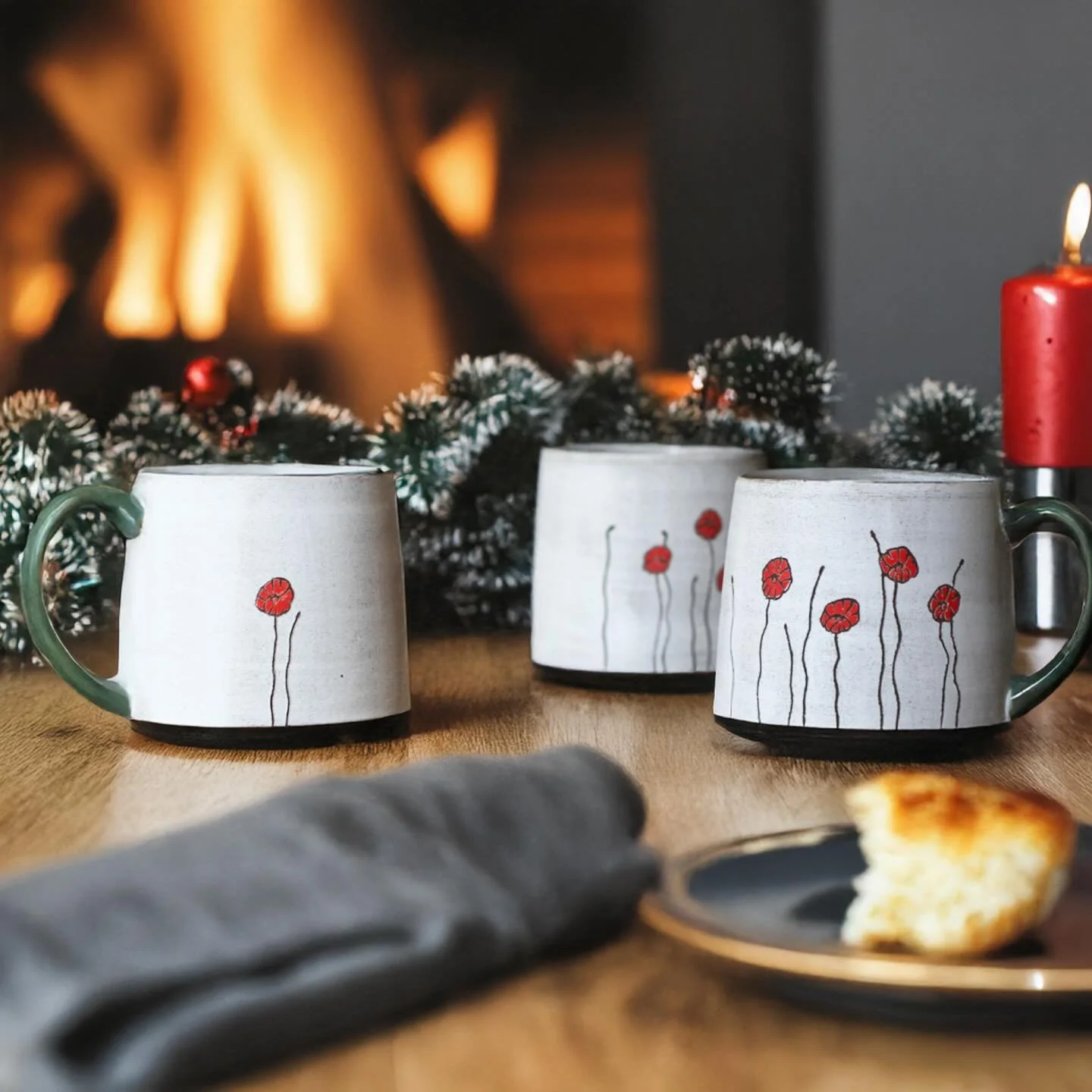 Our poppy mug is one of our oldest designs. It draws inspiration from childhood days spent growing vibrant red flowers alongside our grandmother. Most of our designs are rooted in a connection to nature balanced with our connections to each other. We