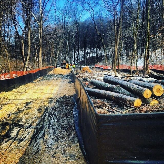 Rocking #tbt with Patriot crews selectively clearing and creating an access road for a waste water infrastructure repair &amp; stream restoration project. Crews installed sediment control measures, selectively cleared trees in the tight limit of dist