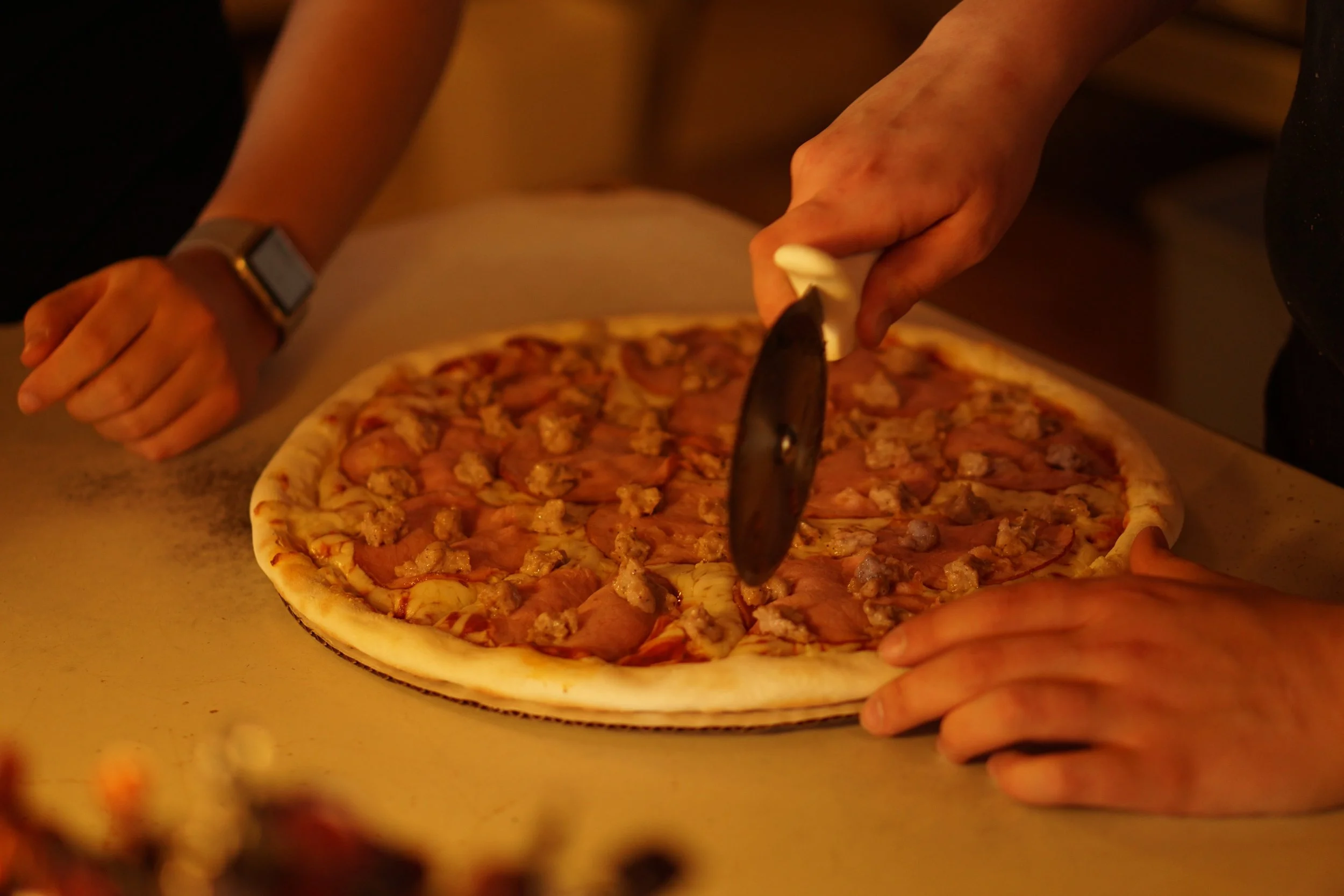 An Arlie's Special 1/2 Baked Pizza Getting a quick fix up before heading back in the oven! 
