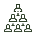 Icon of a group of six people arranged in two rows, representing a team or community.