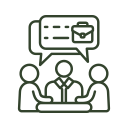 Icon of a person presenting to a group in a meeting or conference