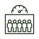 A sign with a stopwatch icon above a group of people, indicating a wait time or queue.