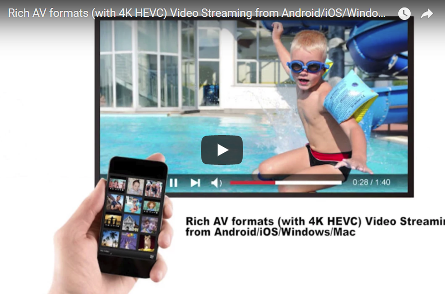 EZCast 4K Dongle Support Rich AV formats (with 4K HEVC) Video Streaming
