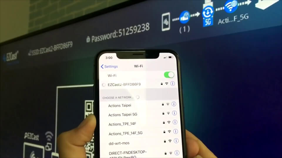 Connect iPhone to EZCast’s Wi-Fi SSID.