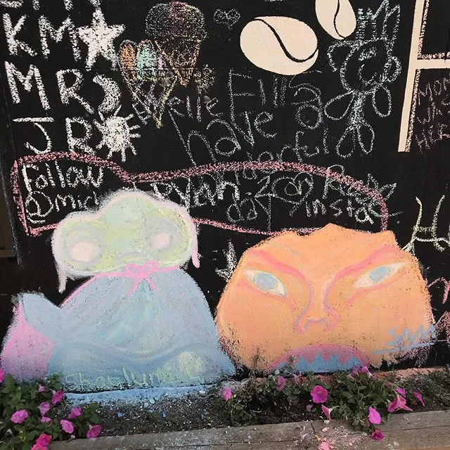 Stunning art this week on our chalk wall!! Keep up the great work. 💘 #youngartist #chalkwall #localart