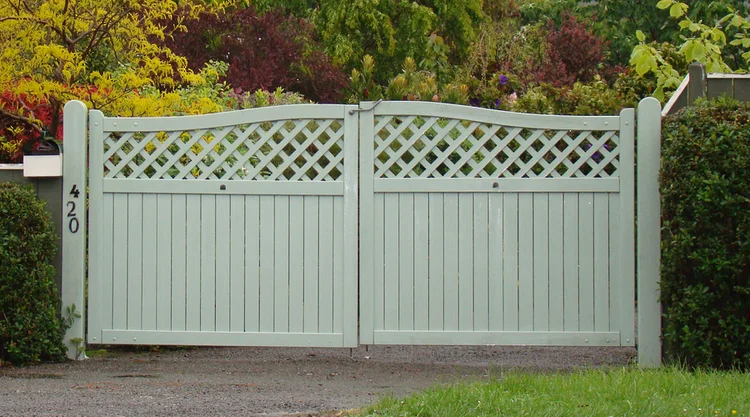 Installed South timber gate showing the completed entrance design