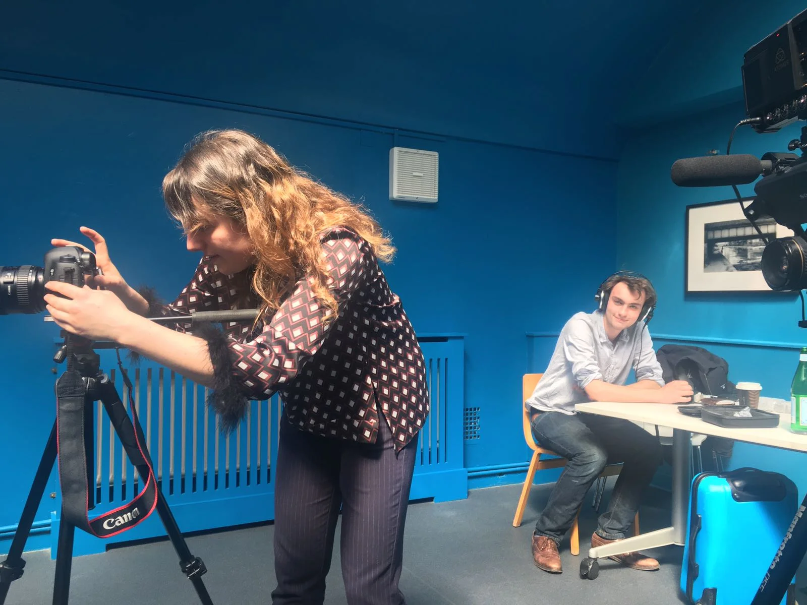 Helen and Felix setting up interviews in London. 