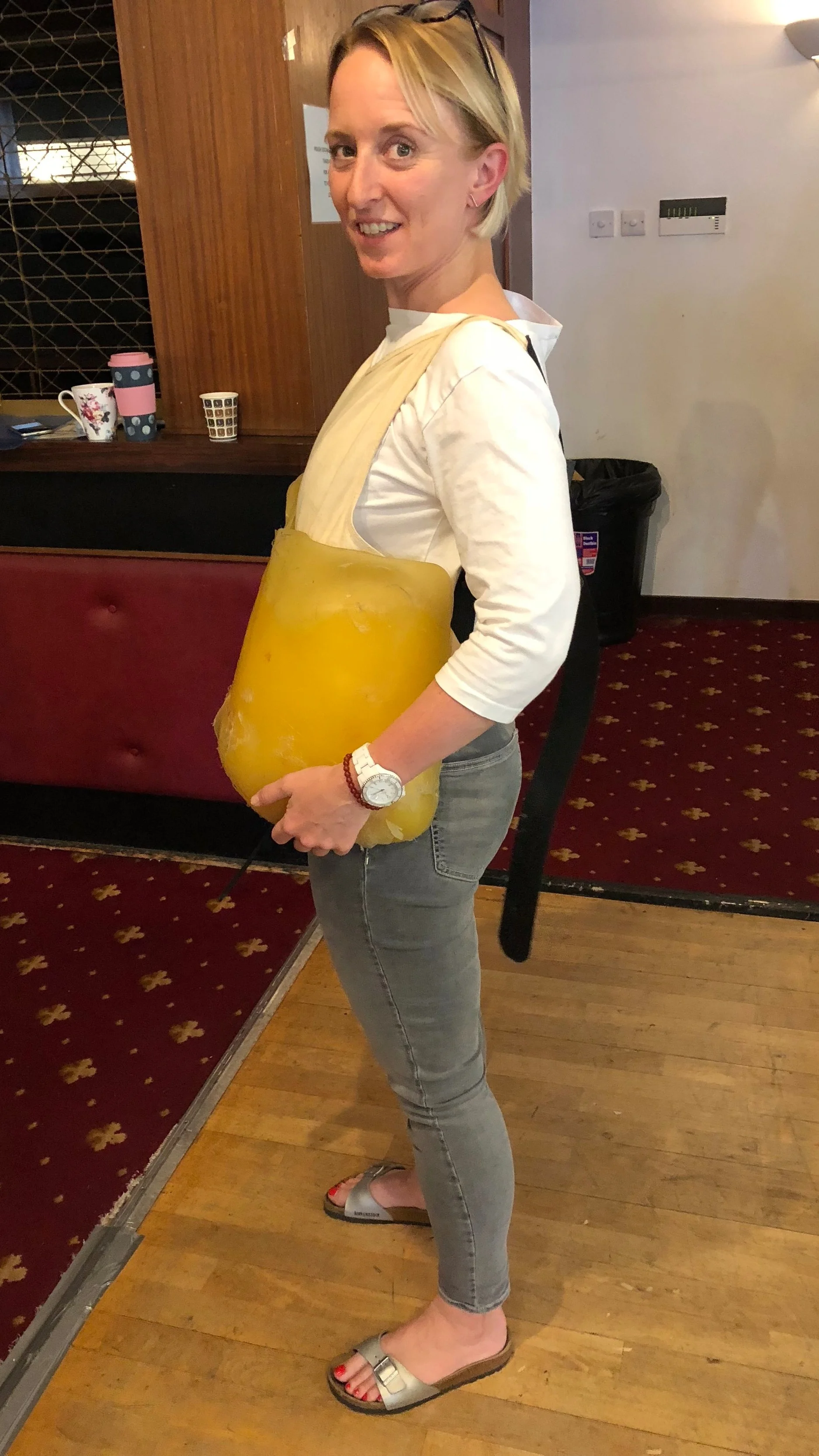 Trying on a 10kg fat suit as part of my Eating Disorder training in 2018