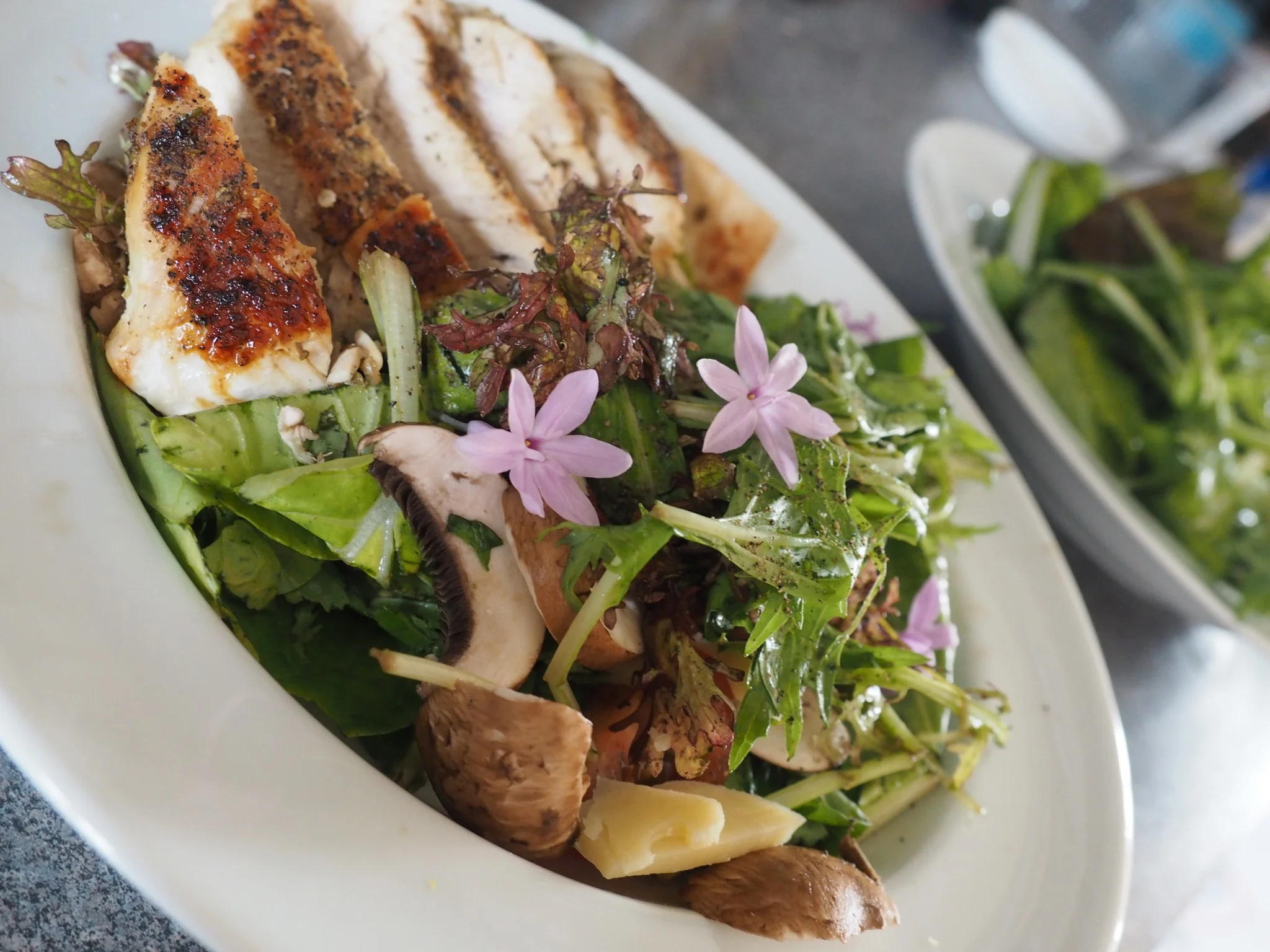 Grilled Chicken Salad with Edible Flowers