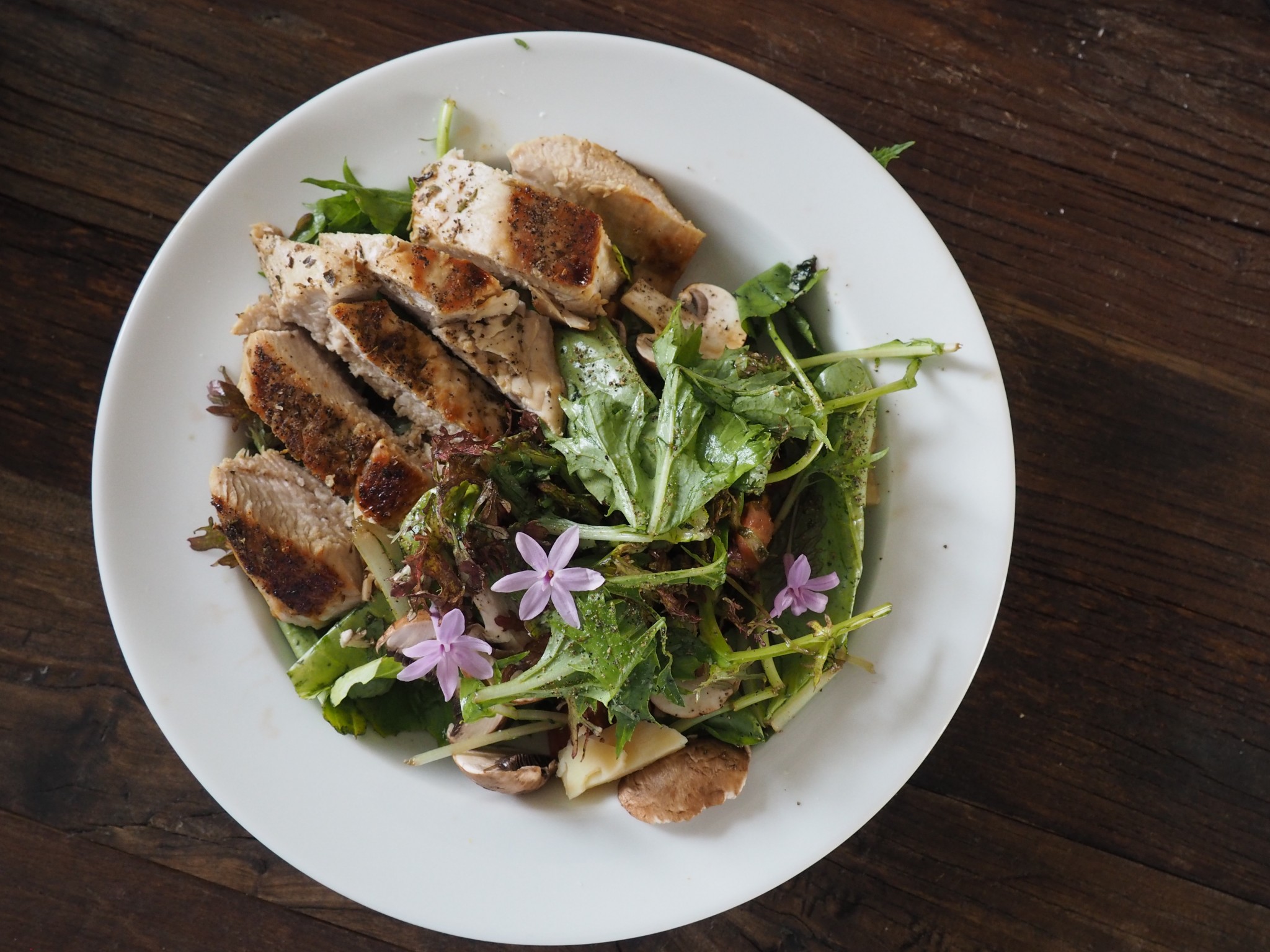 Grilled Chicken Salad with Edible Flowers