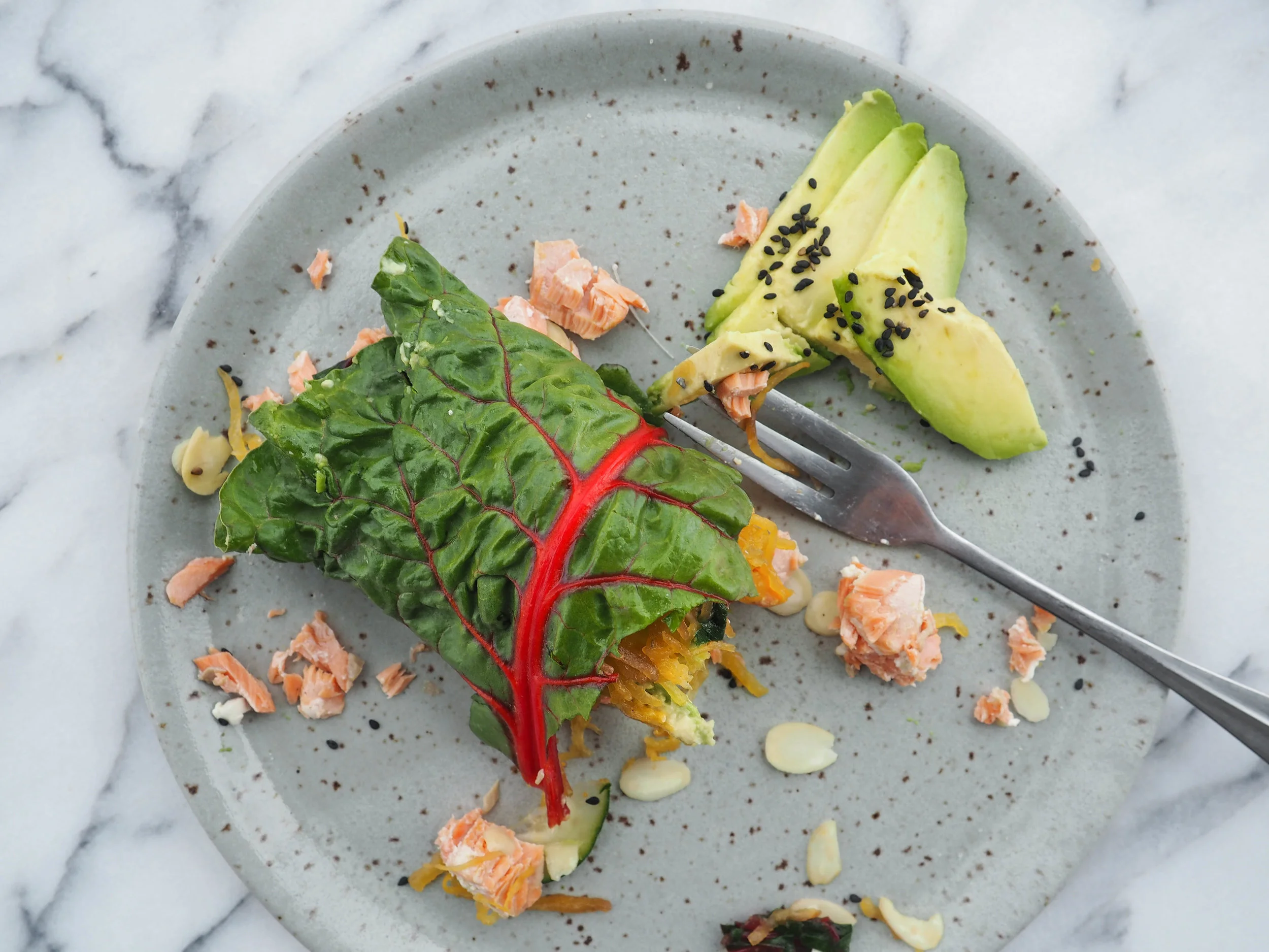 Wrap n’ Roll: Avocado-Salmon Rainbow Chard Warp