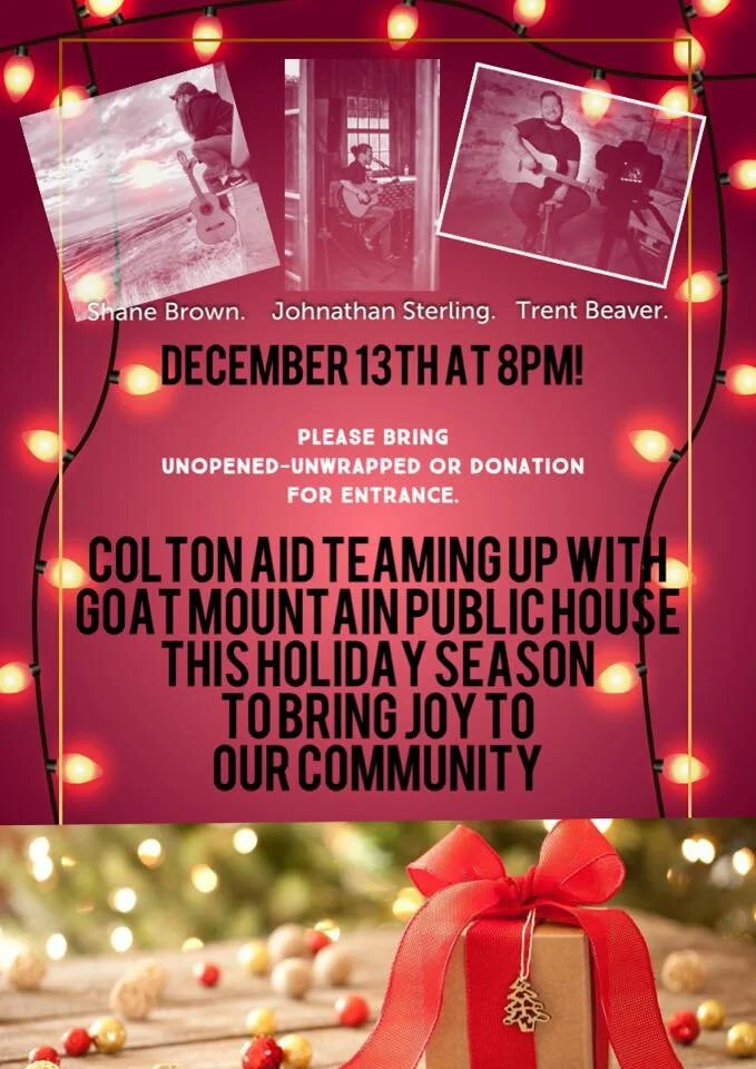 Goat Mountain - holiday toy drive/ fundraiser - Colton Aid