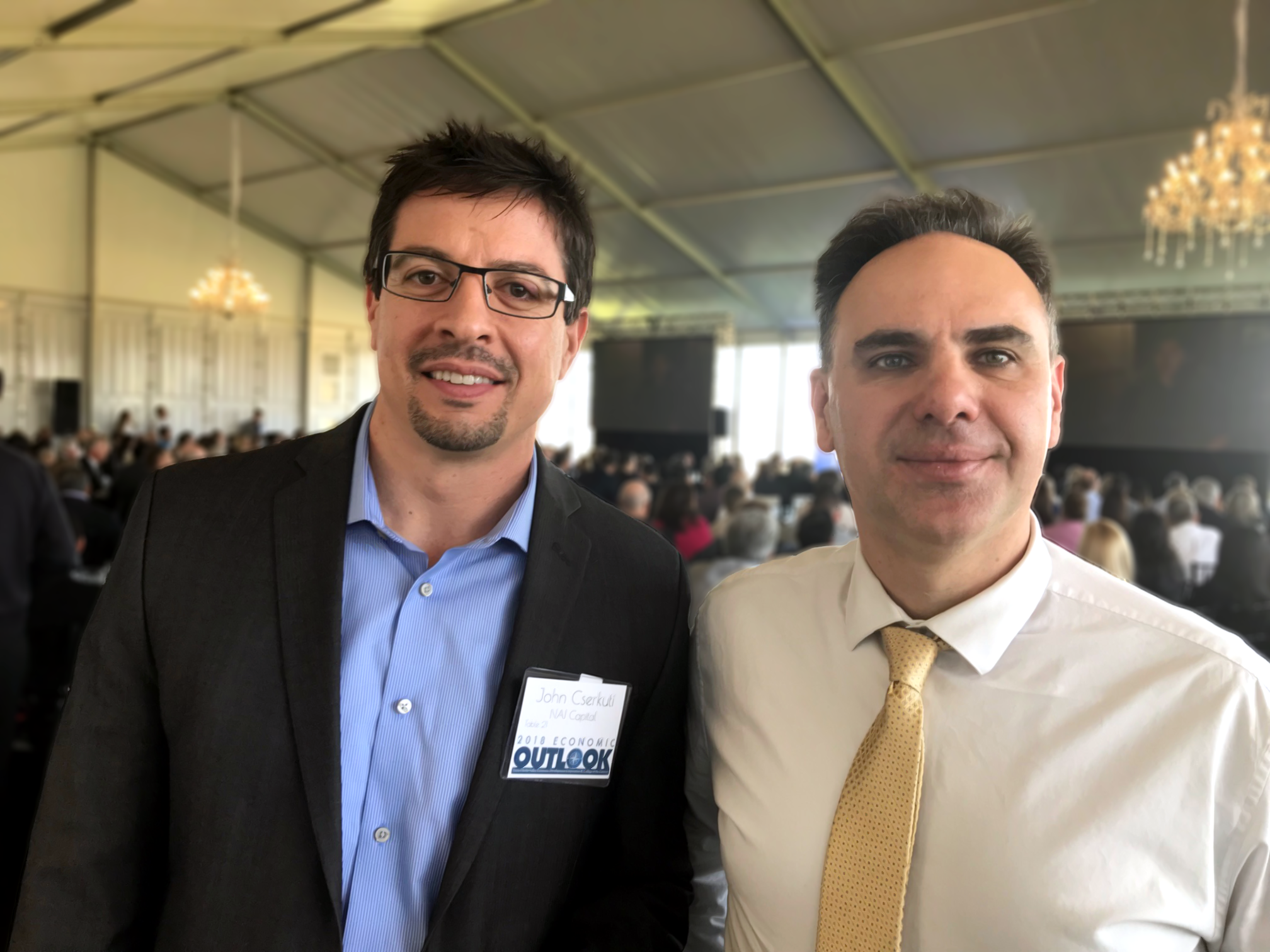 Executive Vice President John Cserkuti (left) and Vice President Steve Body (right) at the 2018 SCV Economic Outlook. 