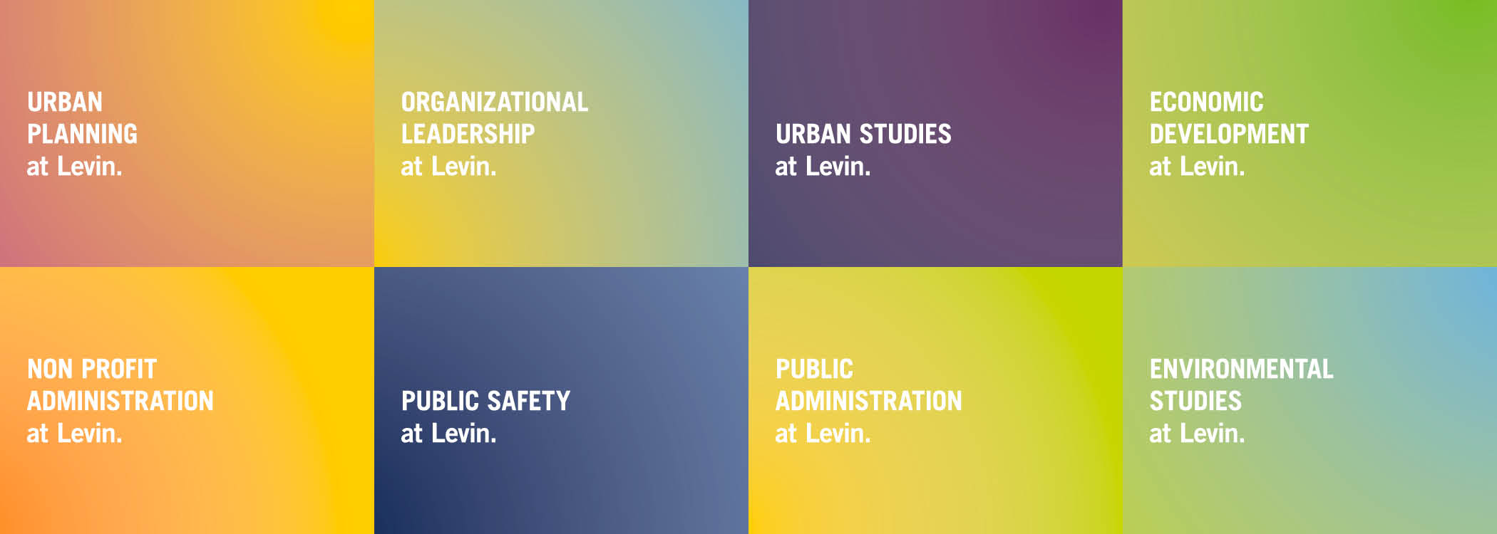 The new standards were then expanded into the College's collateral, including program brochures, web graphics for the site, weekly and quarterly newsletters, stationery, and everything you could think of that a college would need. The tagline "at Levin" was developed to illustrate where change begins and big things happen.