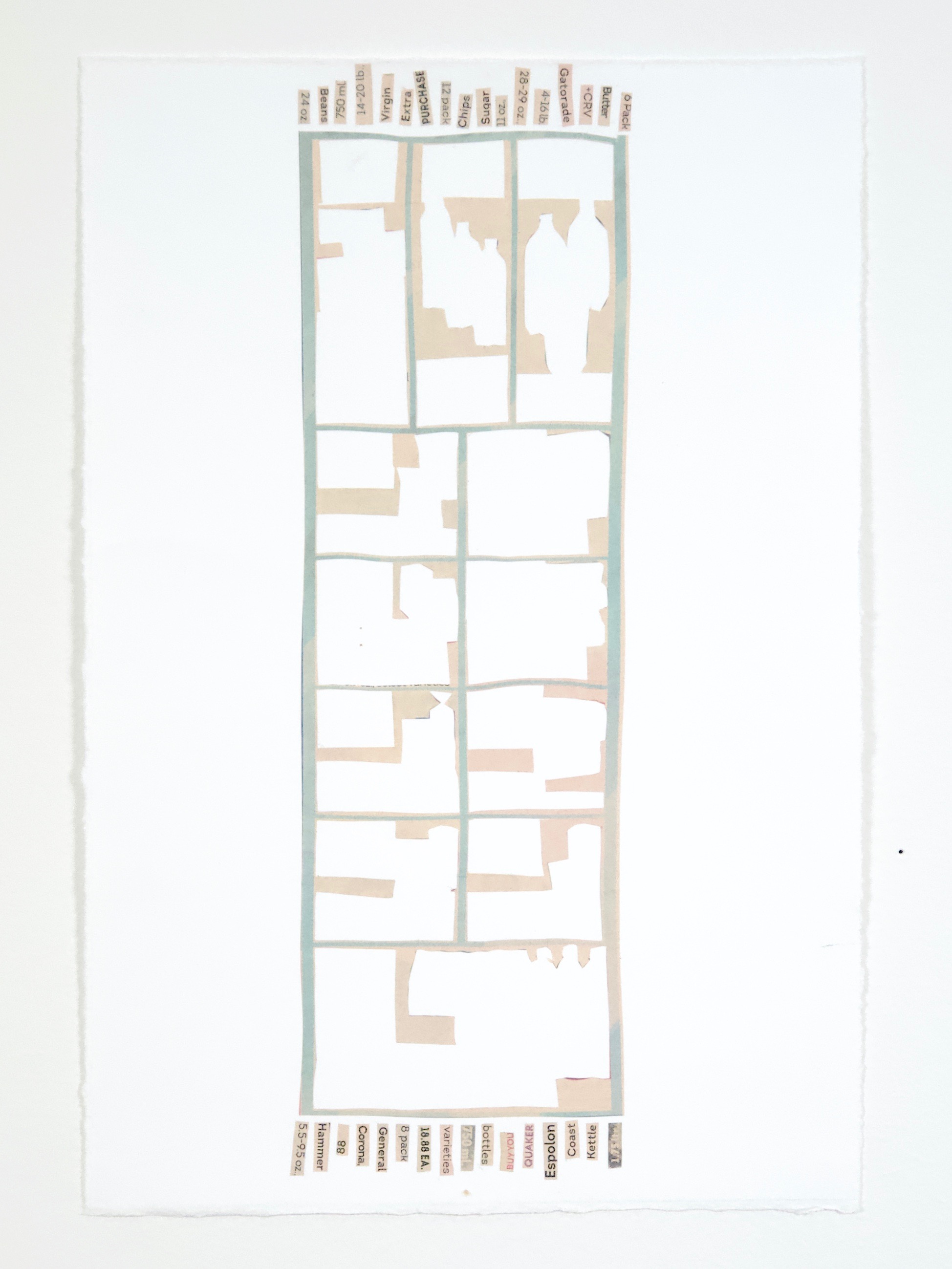 TABULA (tesT PIECE), Cut-up grocery ads on Somerset paper, 7 1/2” x 11”, 2019