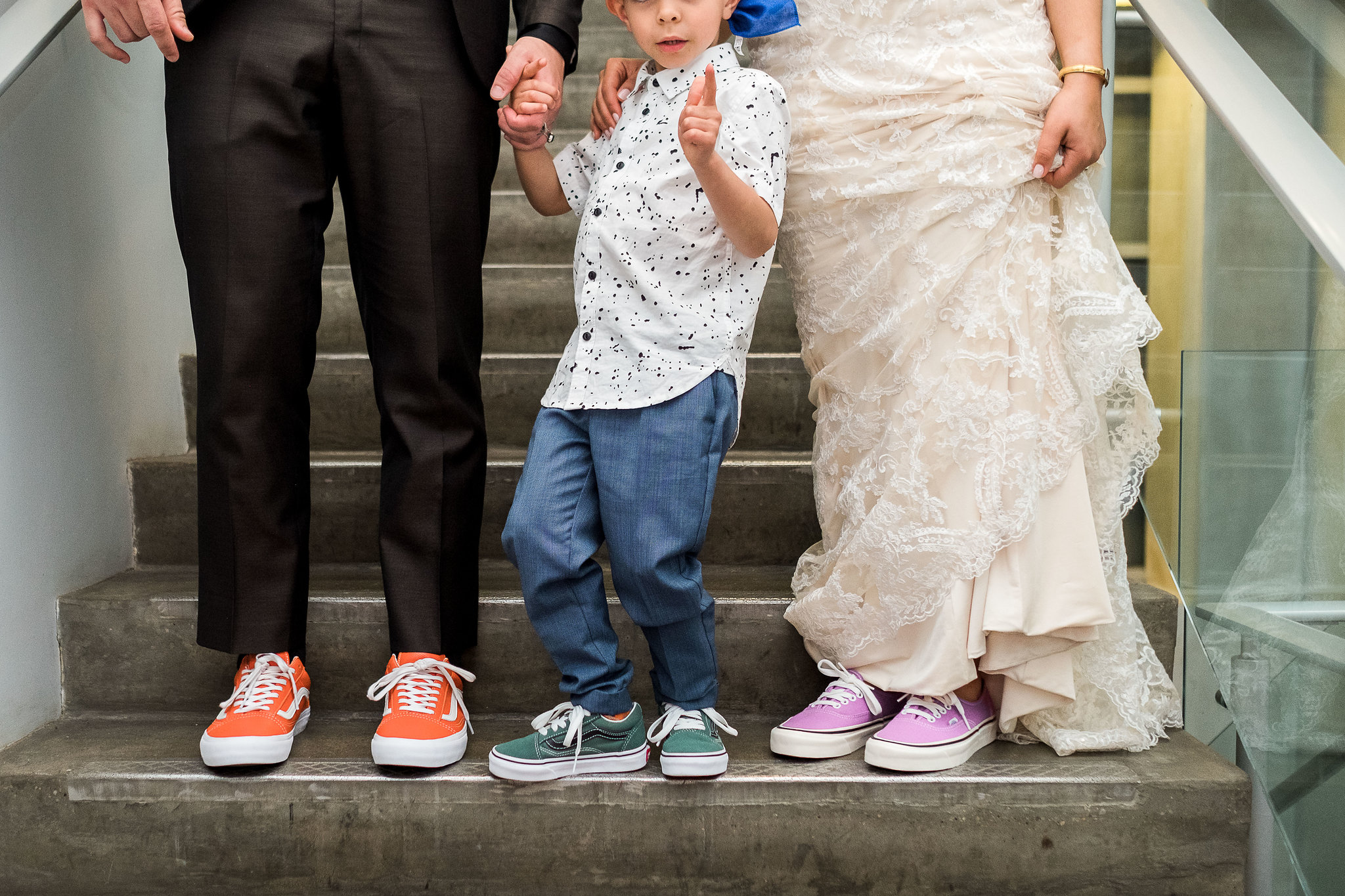 Bride and groom with vans