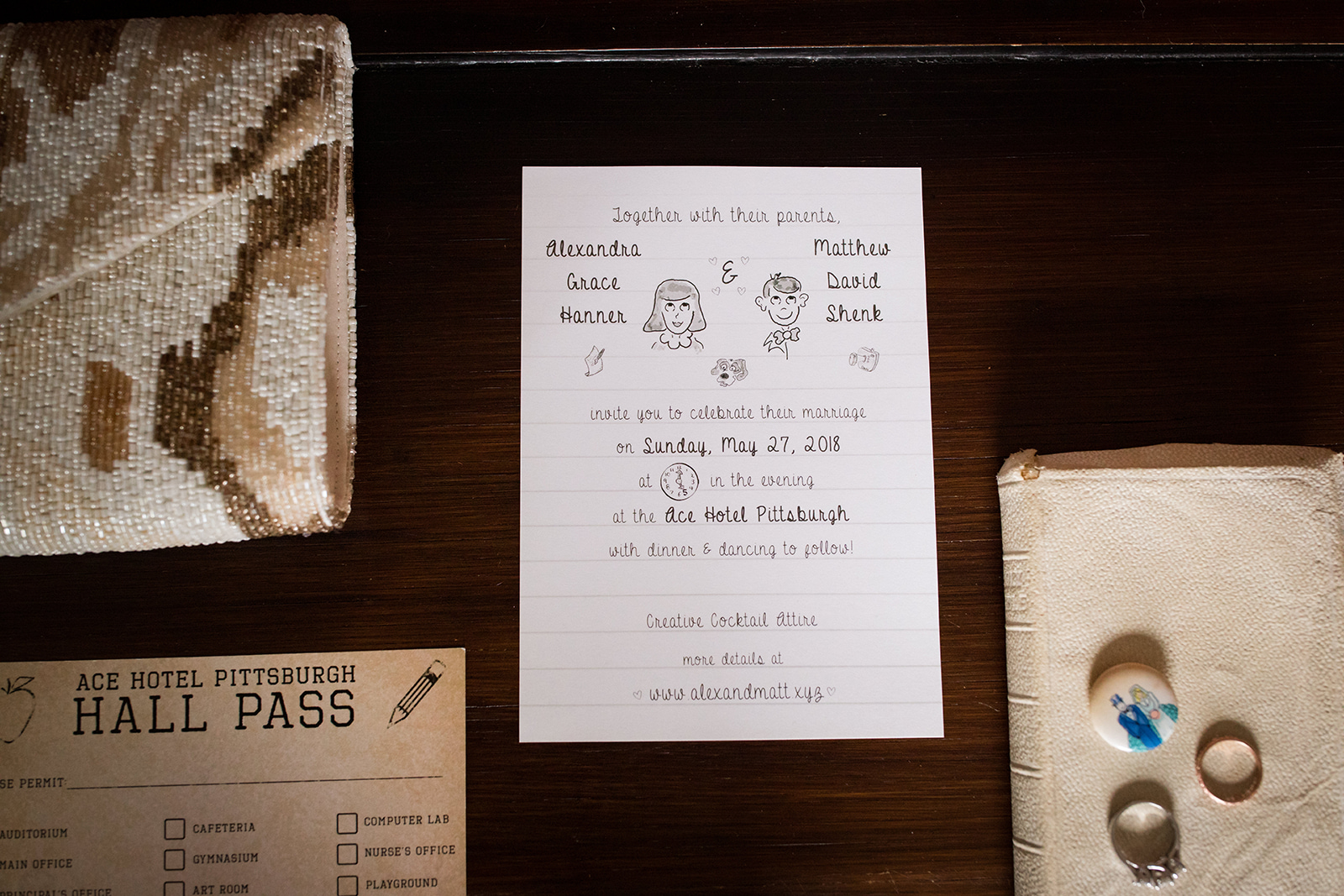 Invitation suite for this vintage school-themed Pittsburgh Wedding at Ace Hotel. See more details at exhale-events.com!
