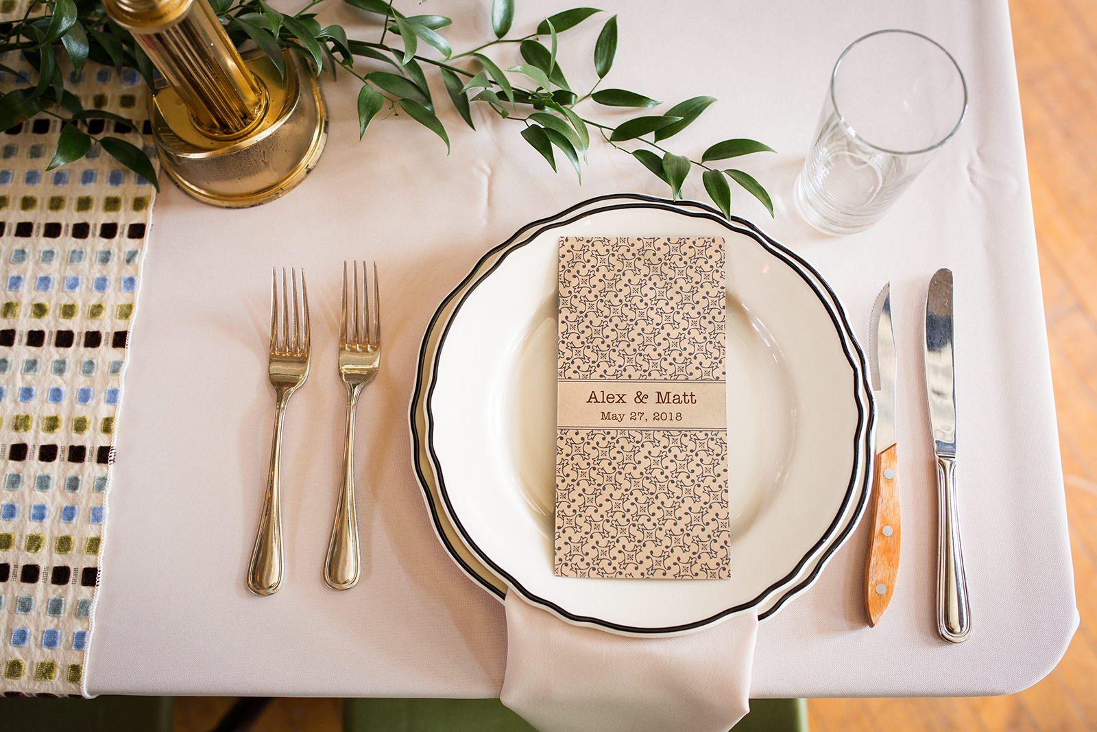 Wedding place settings and wedding table decor for school-themed vintage wedding in Pittsburgh at Ace Hotel. See more fun details at exhale-events.com!