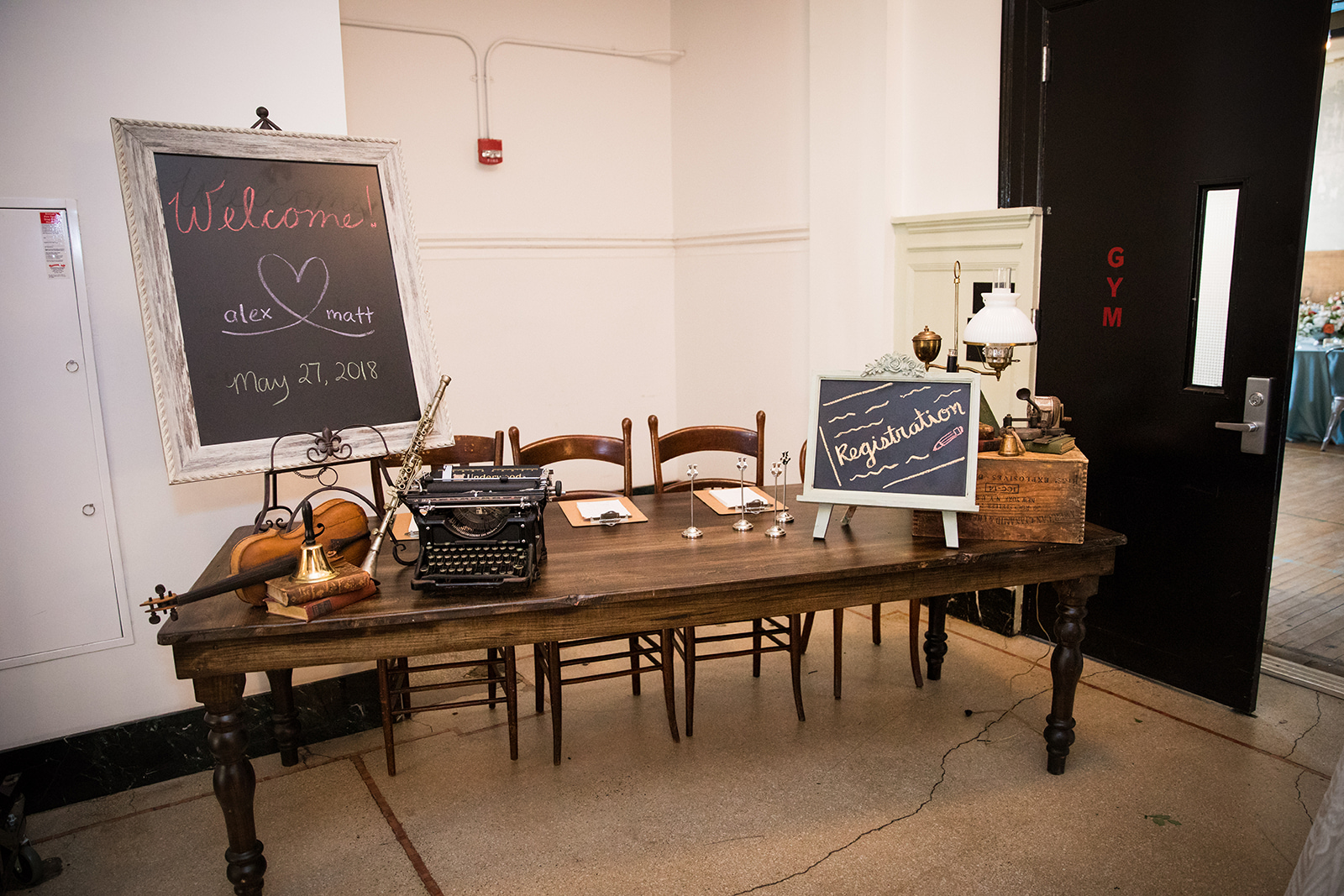 Vintage wedding reception decor for school-themed vintage wedding in Pittsburgh at Ace Hotel. See more fun details at exhale-events.com!